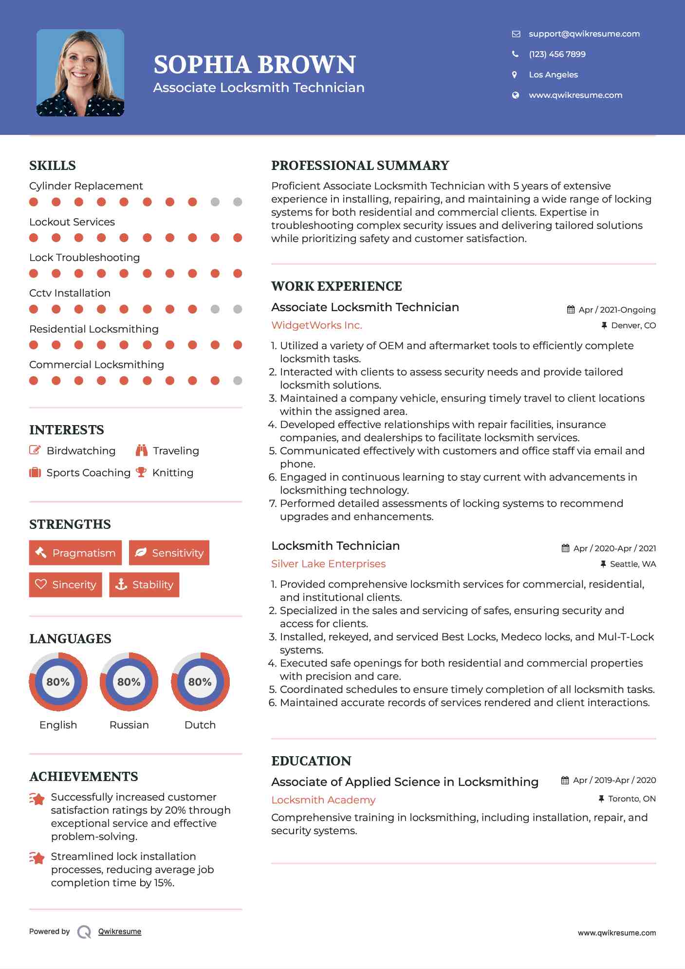 Associate Locksmith Technician Resume Sample