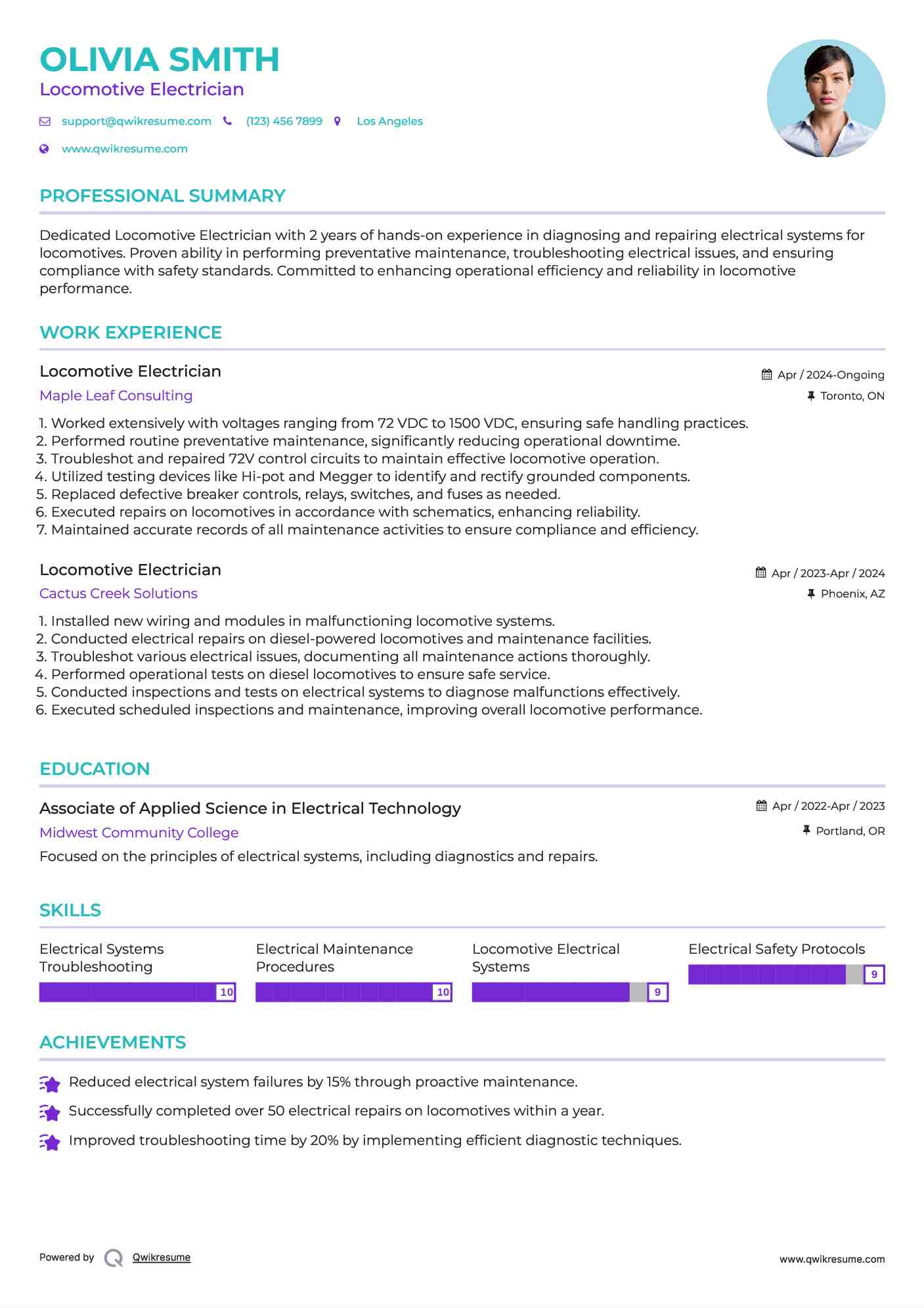 Locomotive Electrician Resume Template