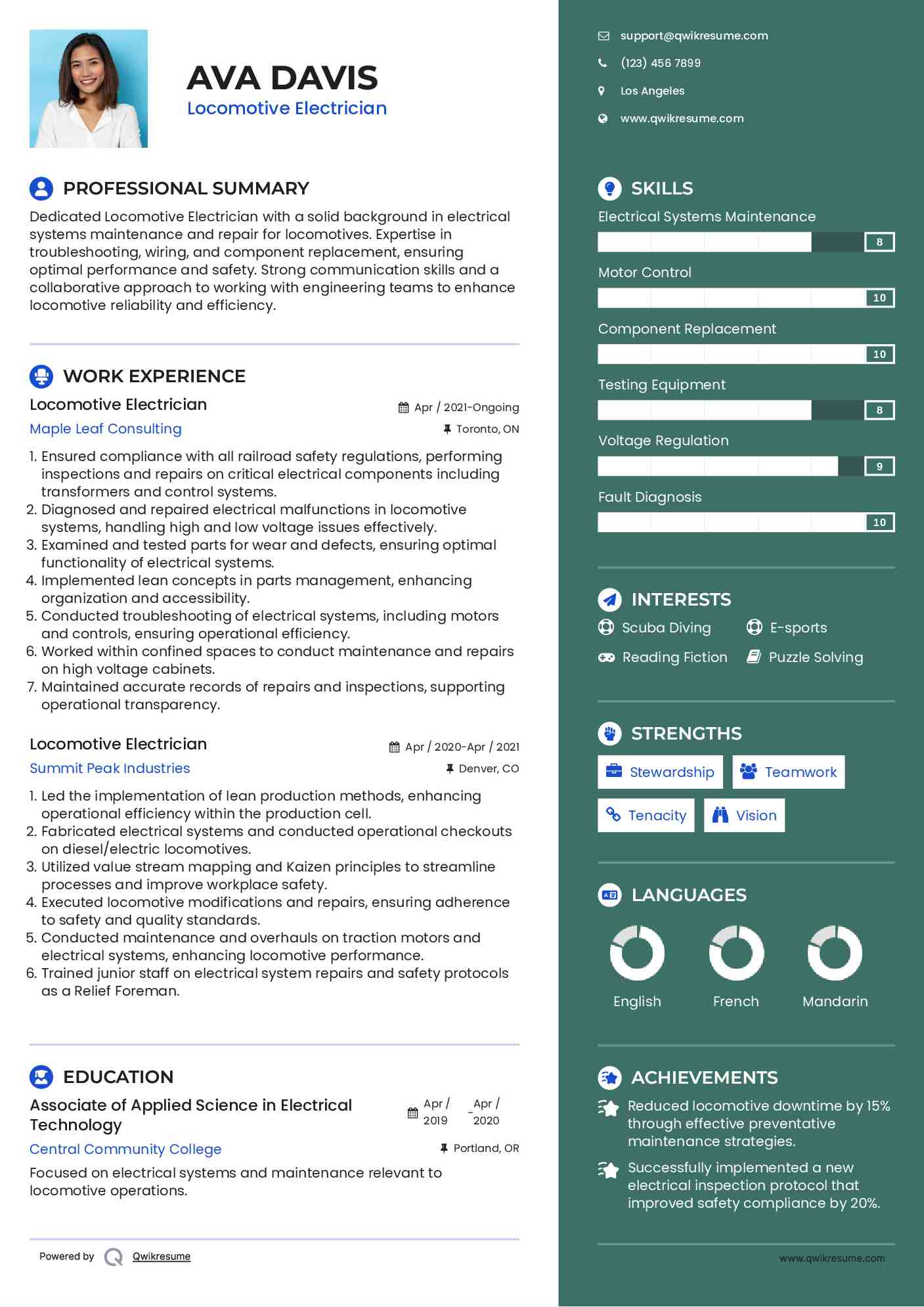 Locomotive Electrician Resume Template