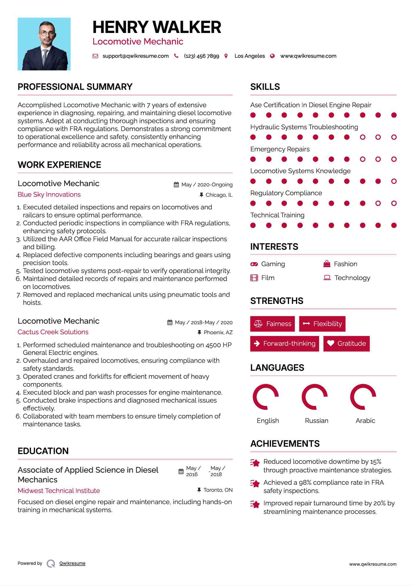 Locomotive Mechanic Resume Model