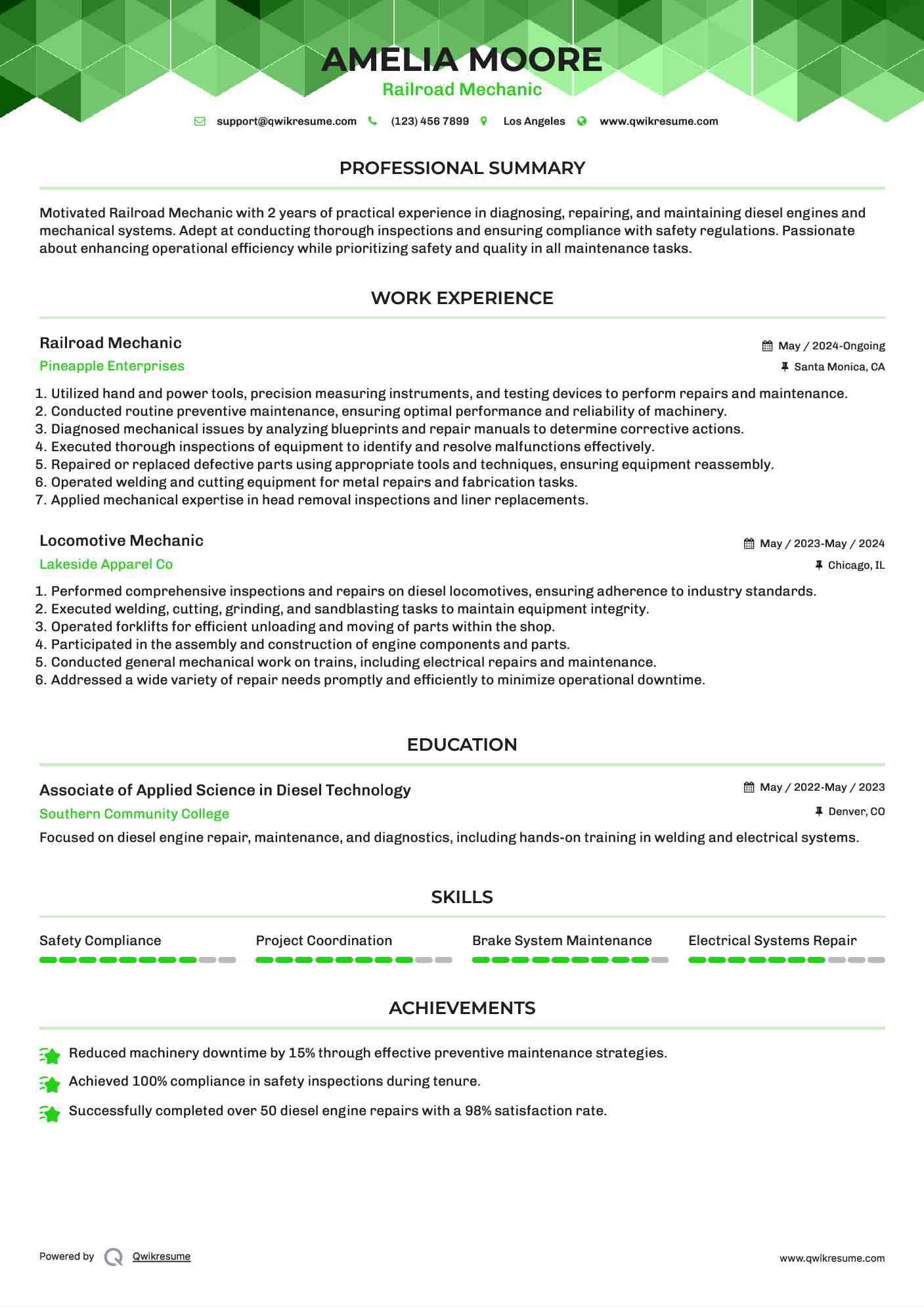 Railroad Mechanic Resume Format