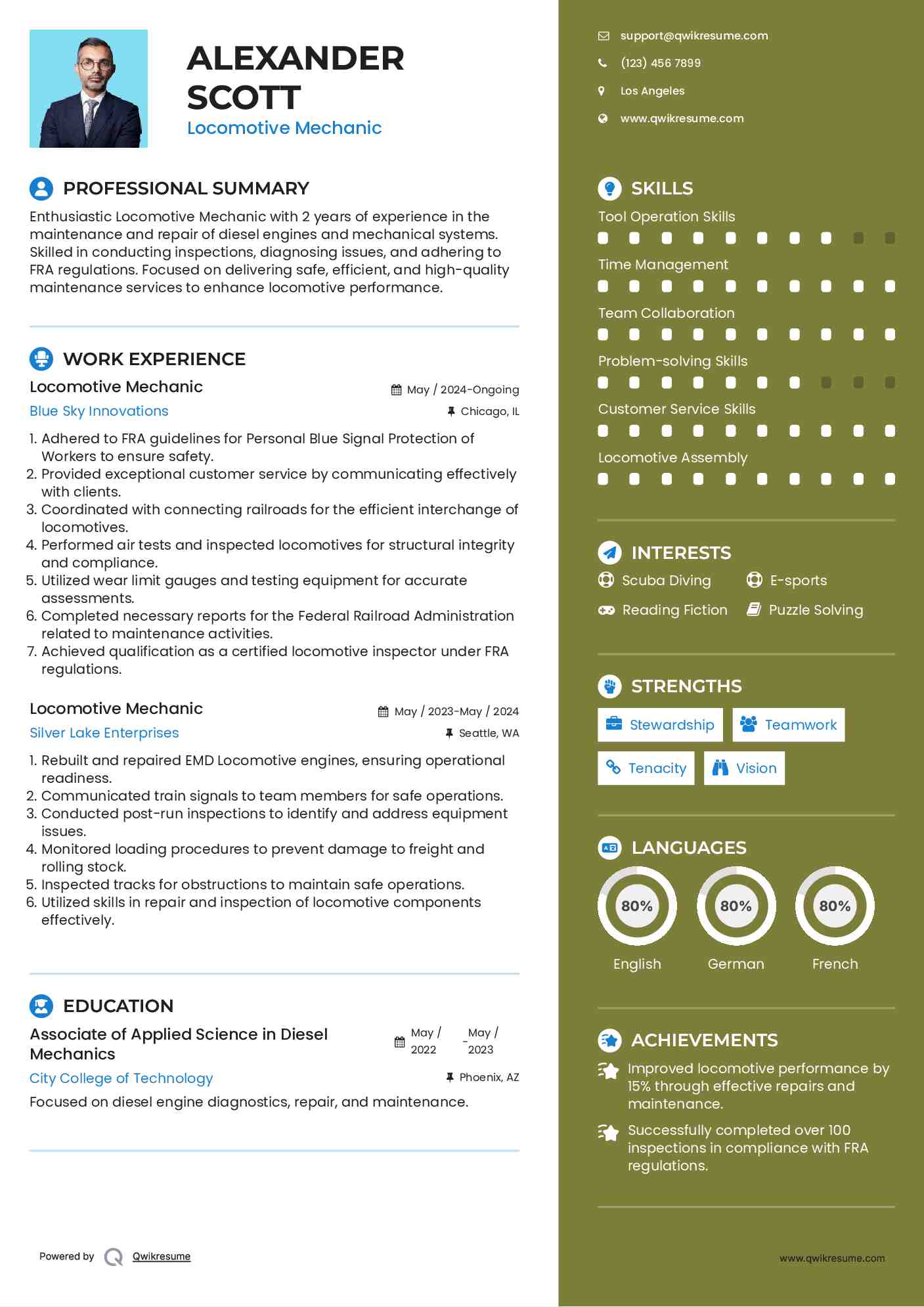 Locomotive Mechanic Resume Model