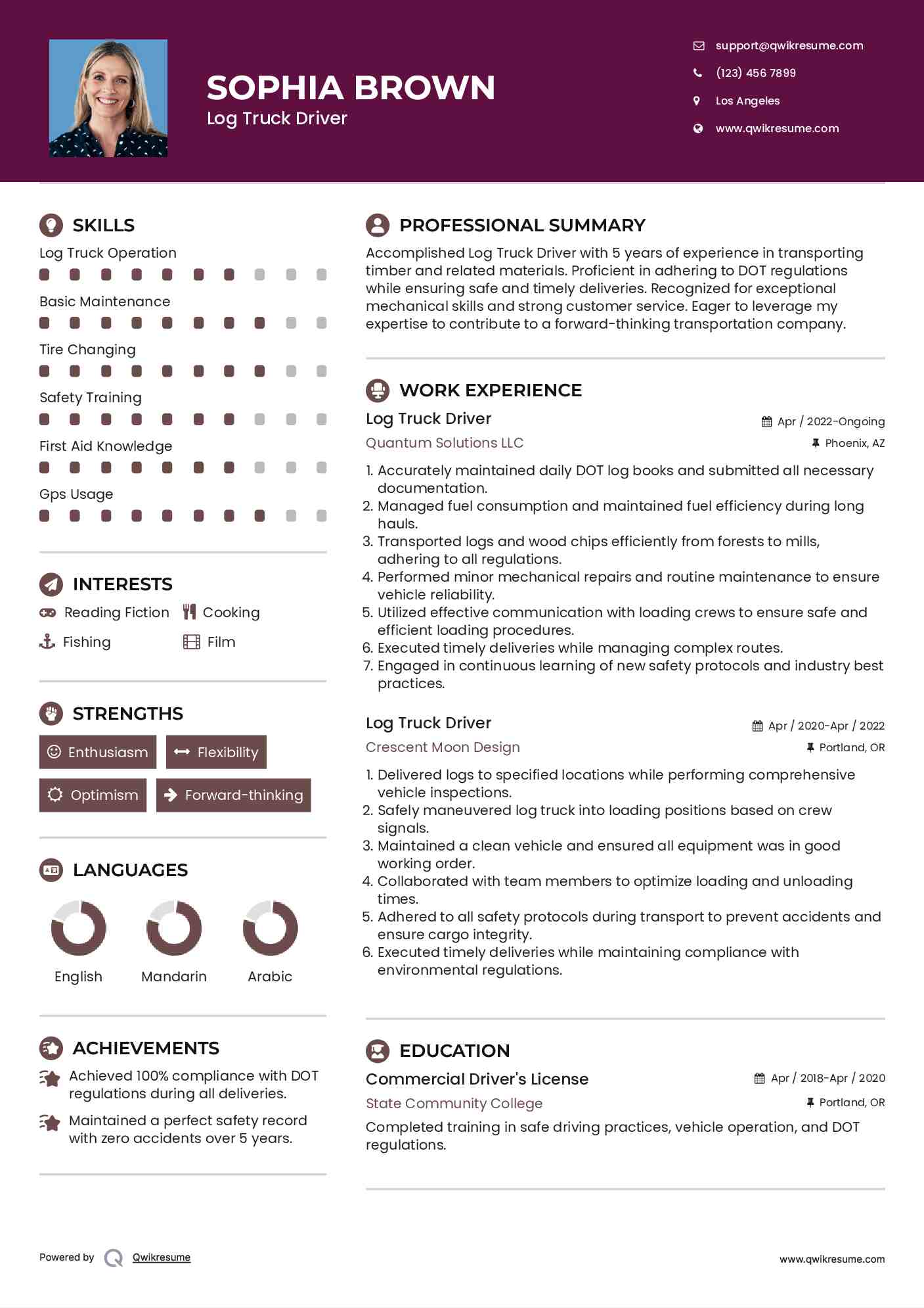 Log Truck Driver Resume Template