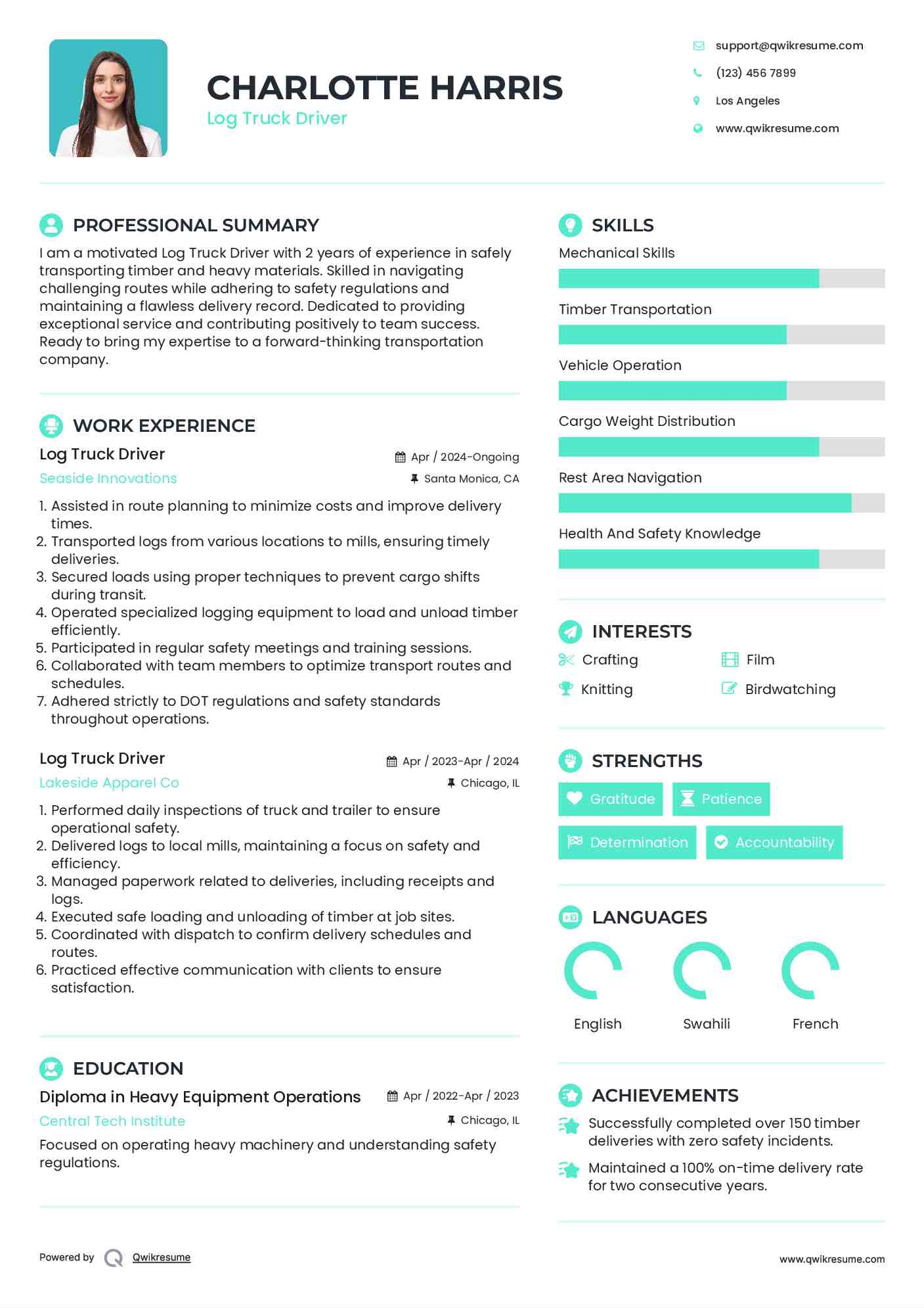 Log Truck Driver Resume Samples | QwikResume