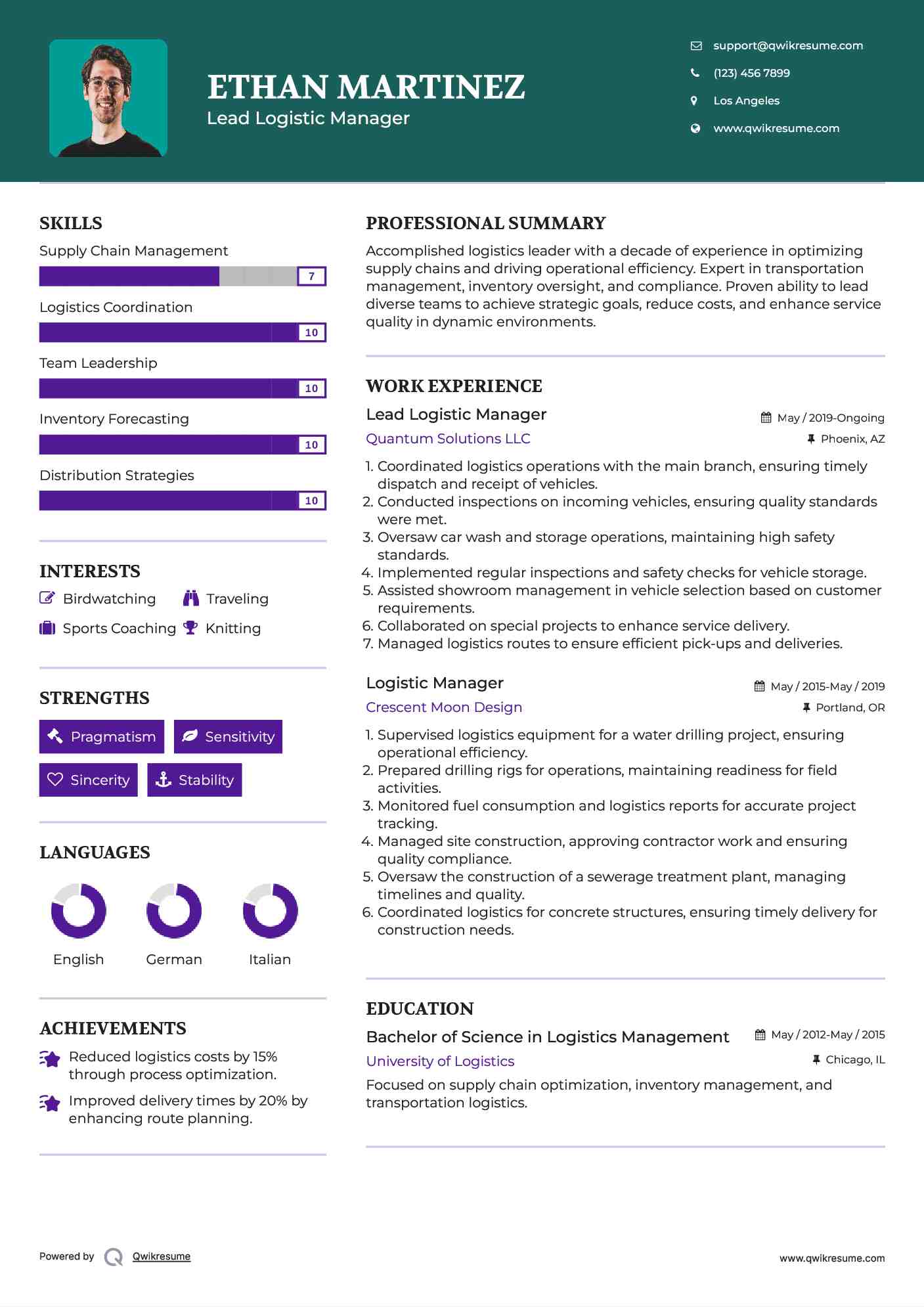 Lead Logistic Manager Resume Format