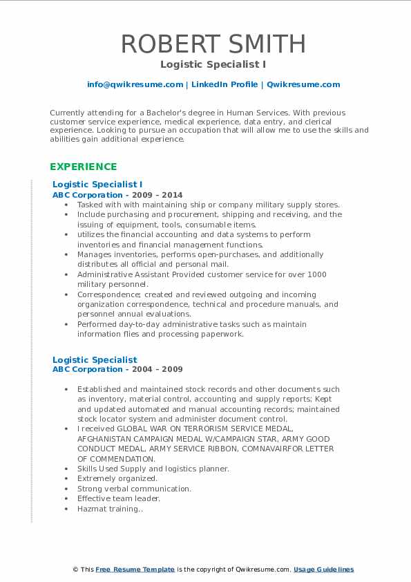 logistic-resume-sample