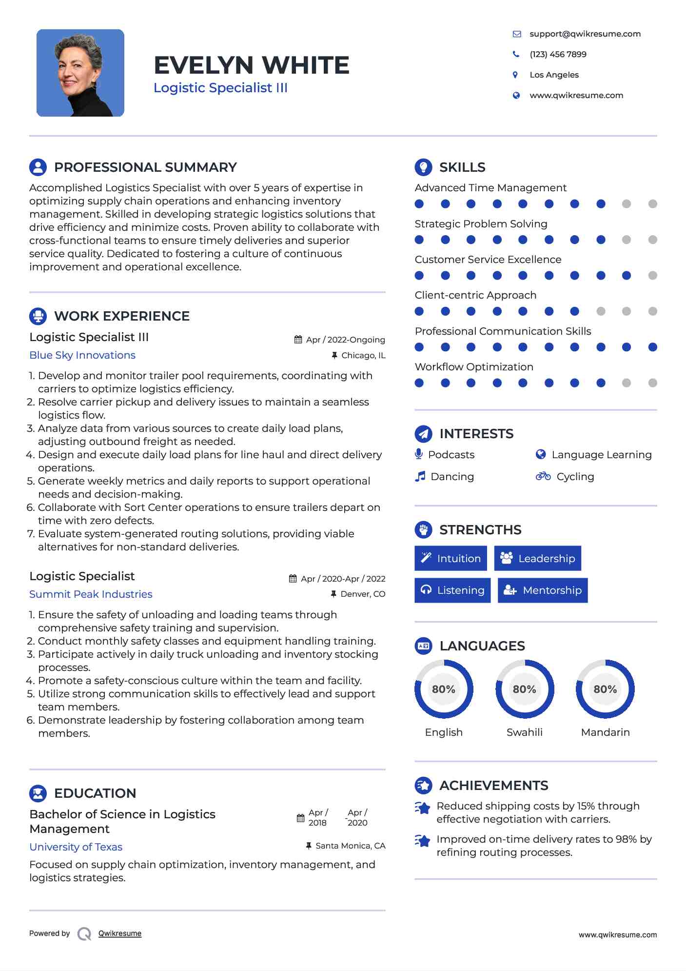 Logistic Specialist III Resume Example