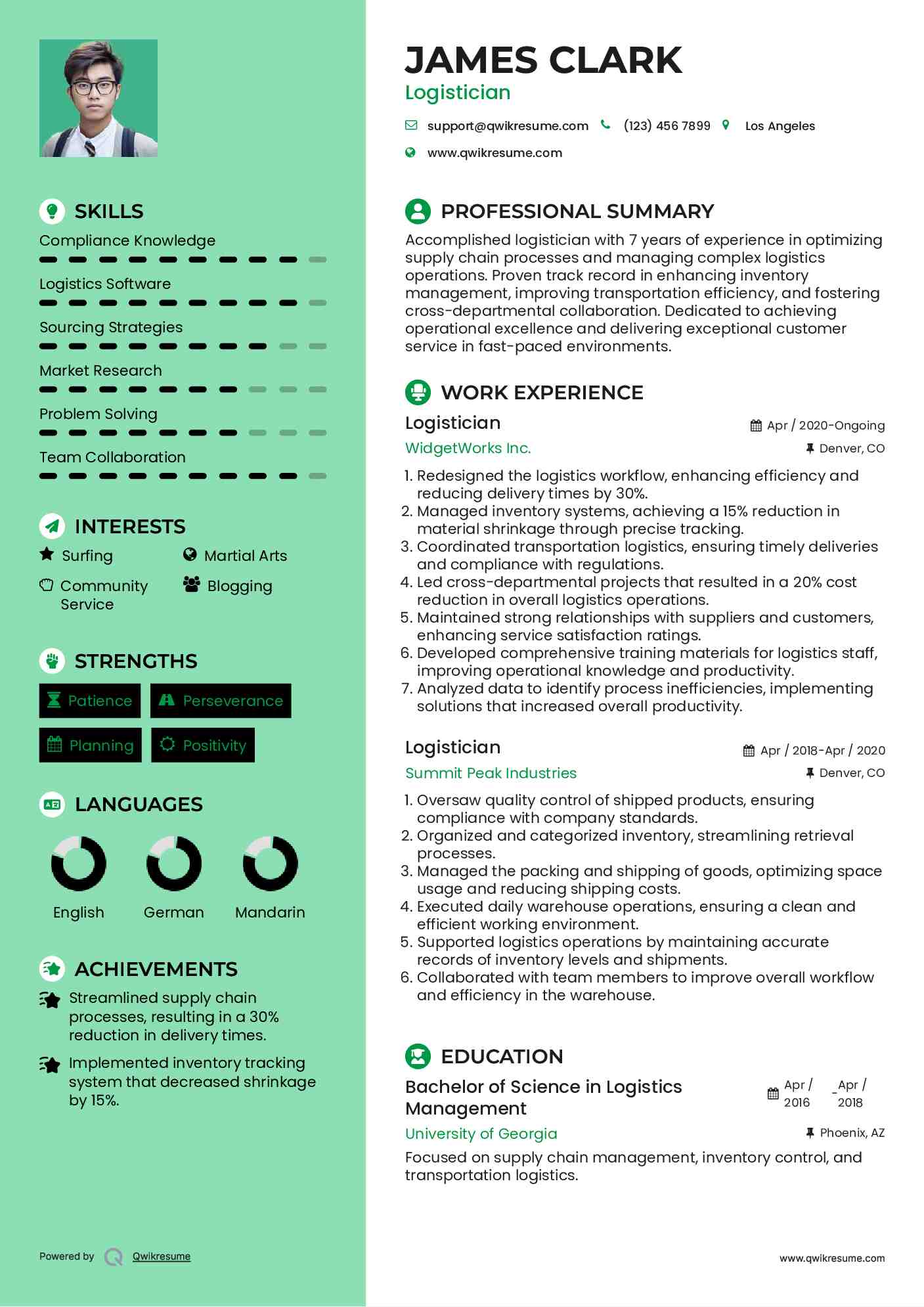 Logistician Resume Example