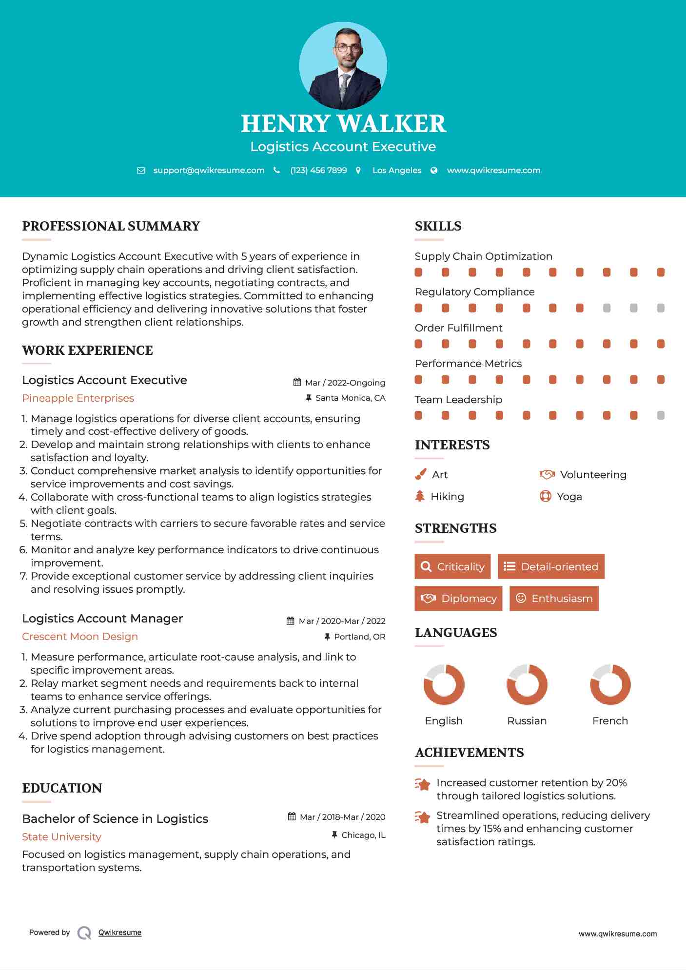 Logistics Account Executive Resume Template
