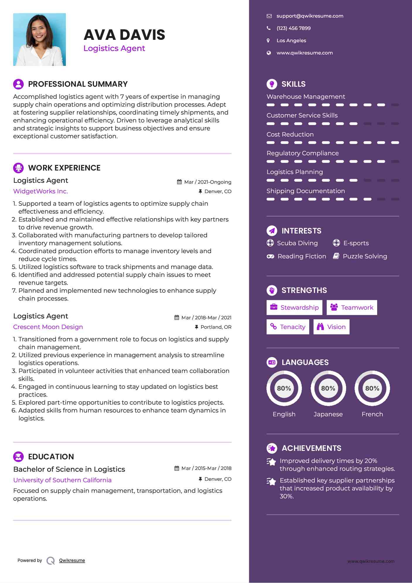 Logistics Agent Resume Format