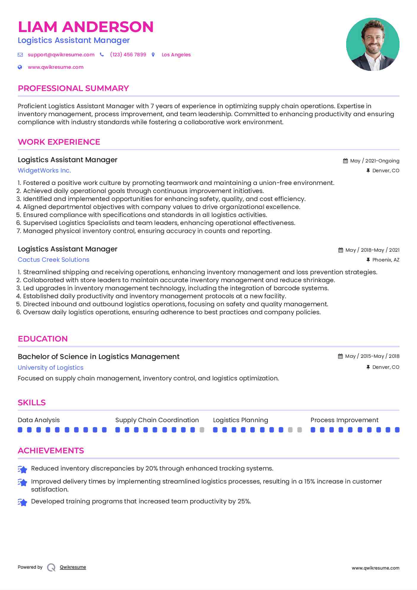 Logistics Assistant Manager Resume Format