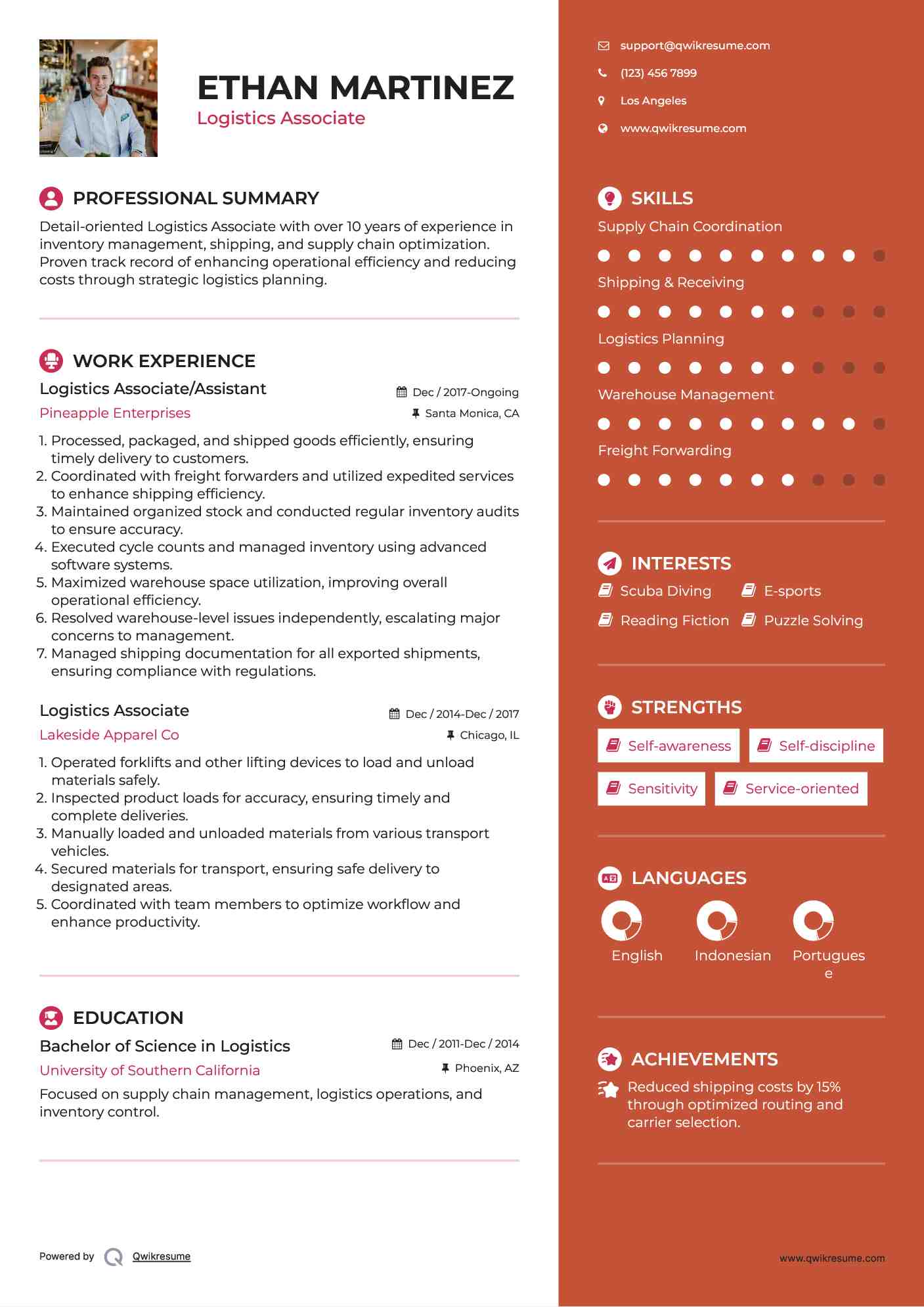 Logistics Associate/Assistant  Resume Model