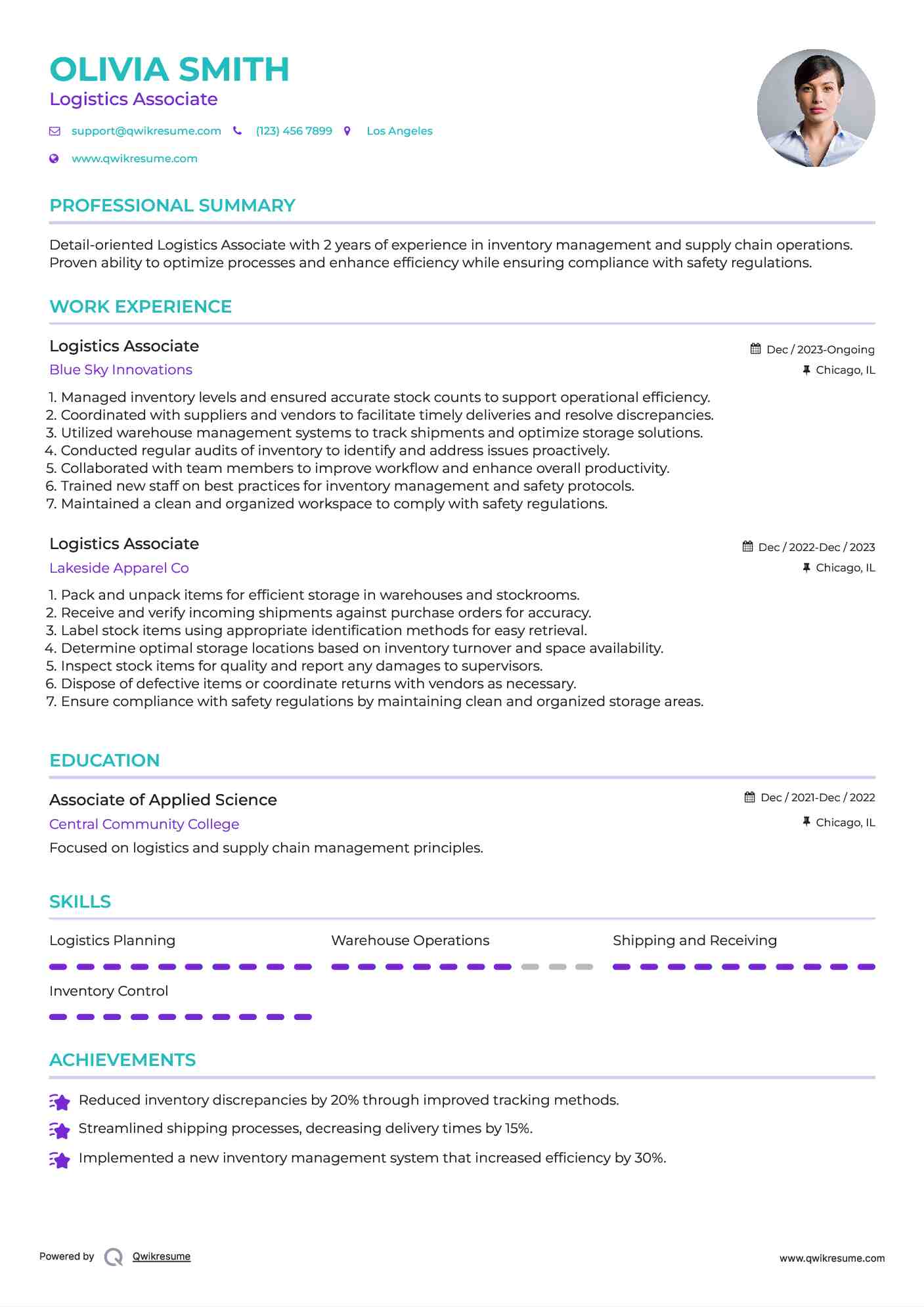 Logistics Associate Resume Model