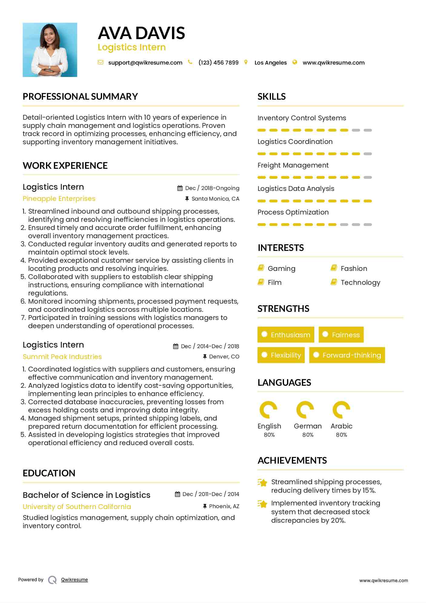 Logistics Intern Resume Template
