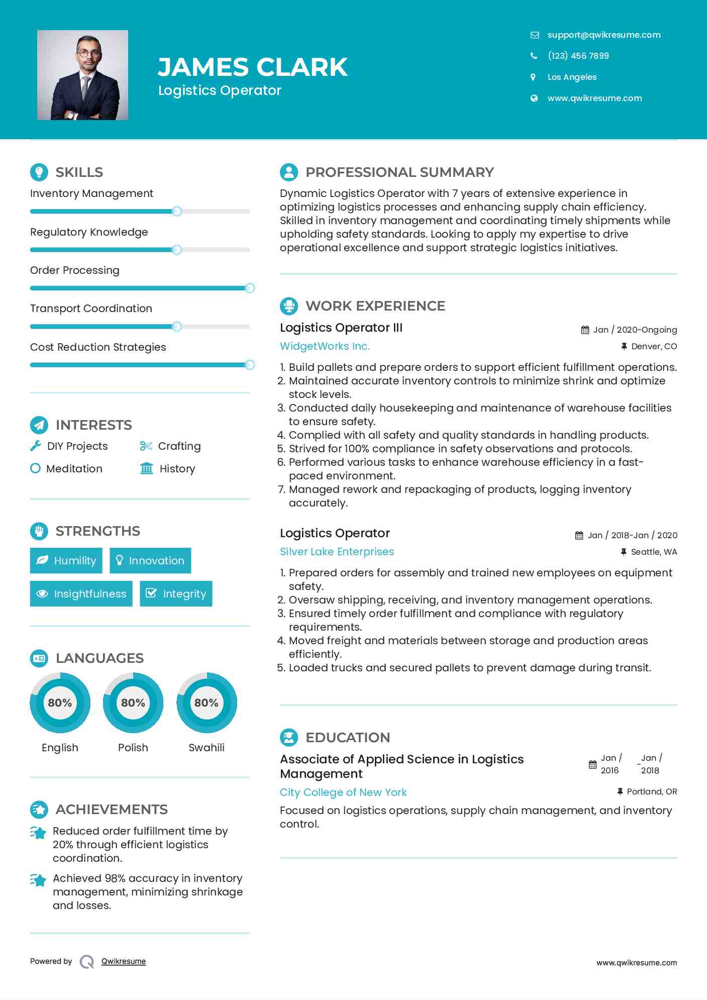 Logistics Operator III Resume Sample