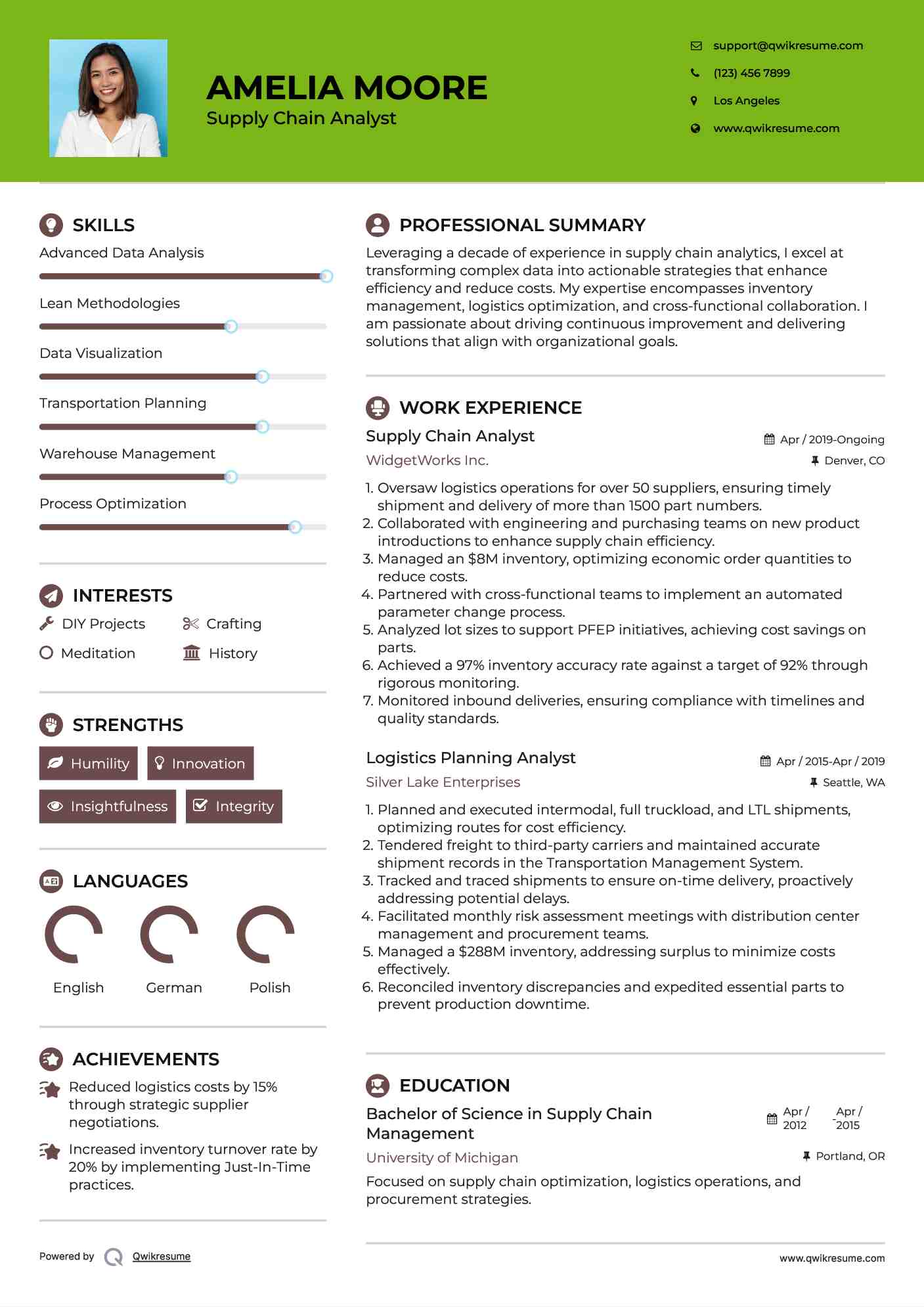 Supply Chain Analyst Resume Template