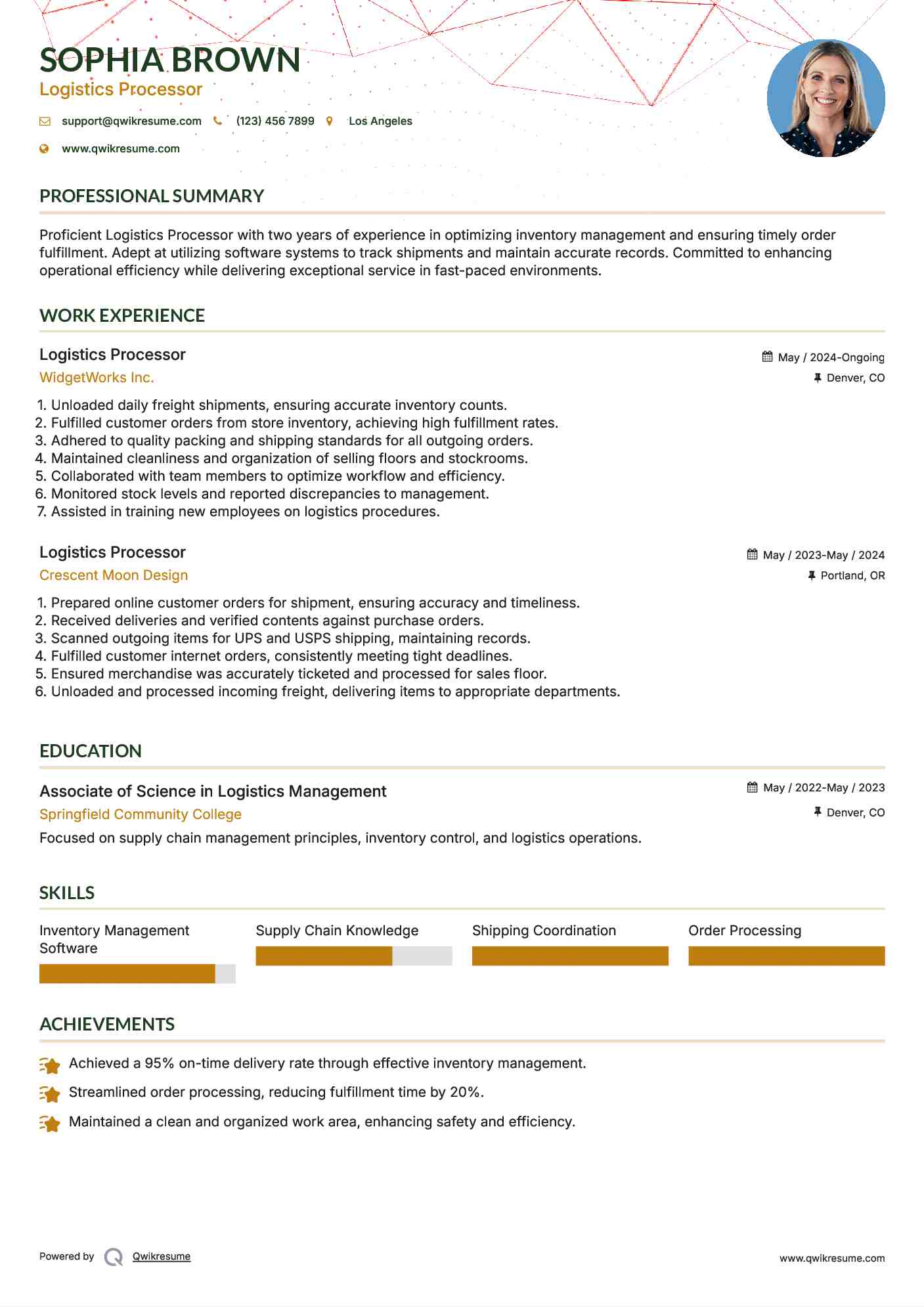Logistics Processor Resume Format