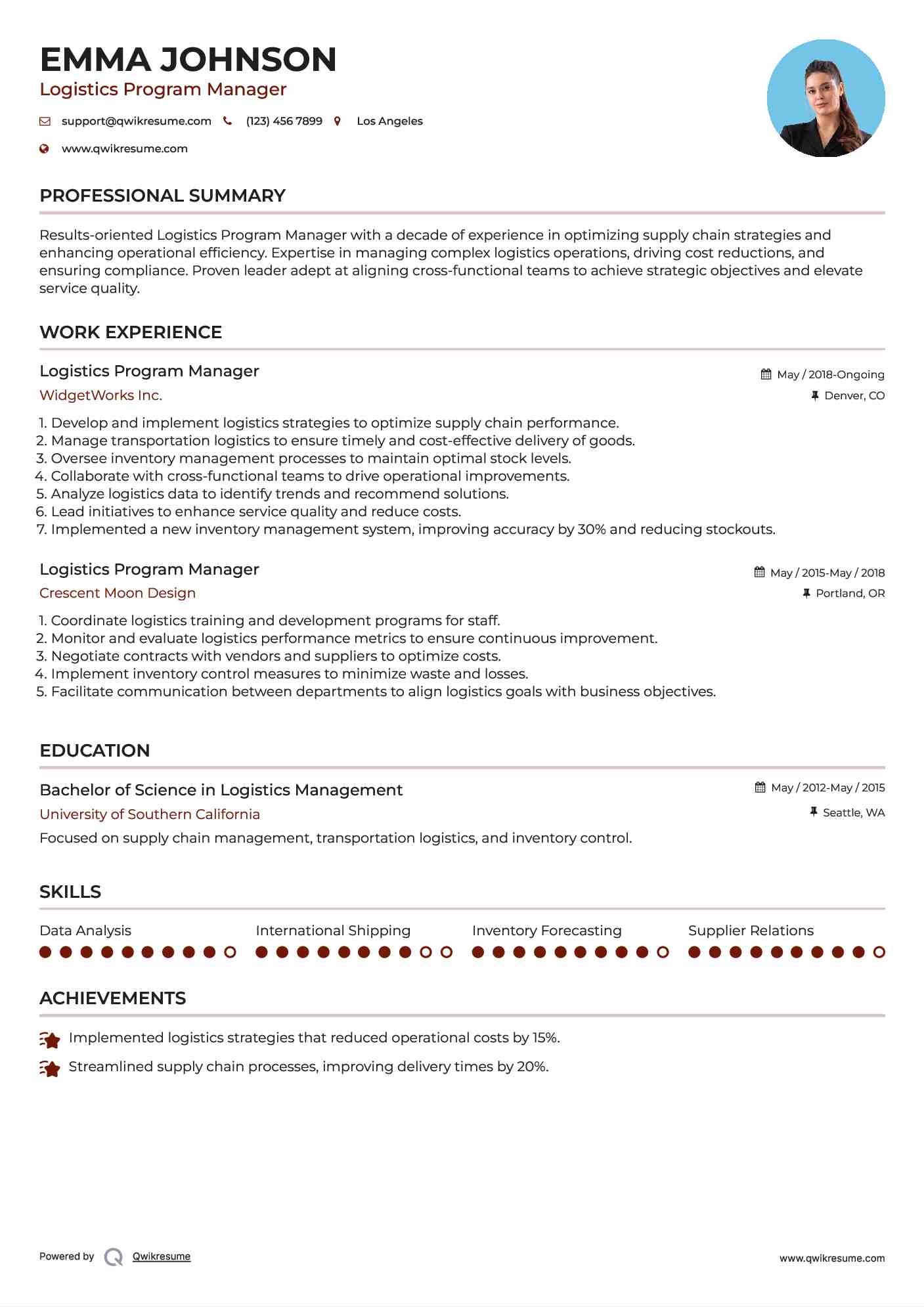 Logistics Program Manager Resume Template