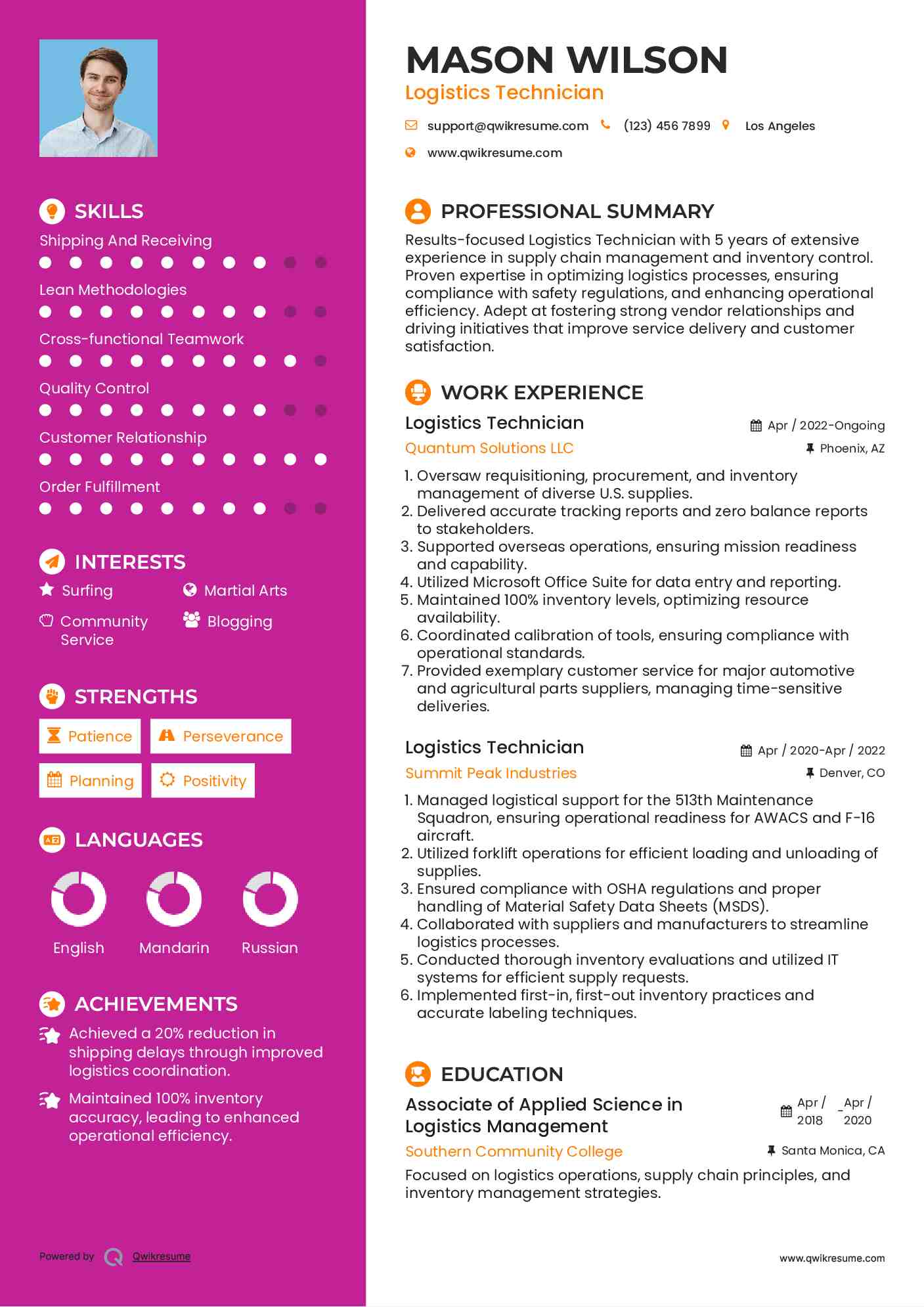 Logistics Technician Resume Template