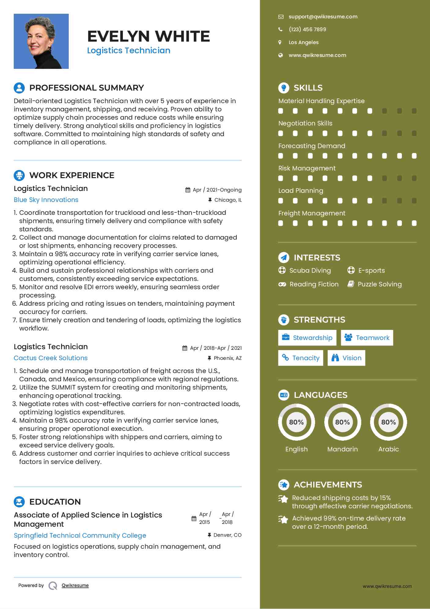 Logistics Technician Resume Model
