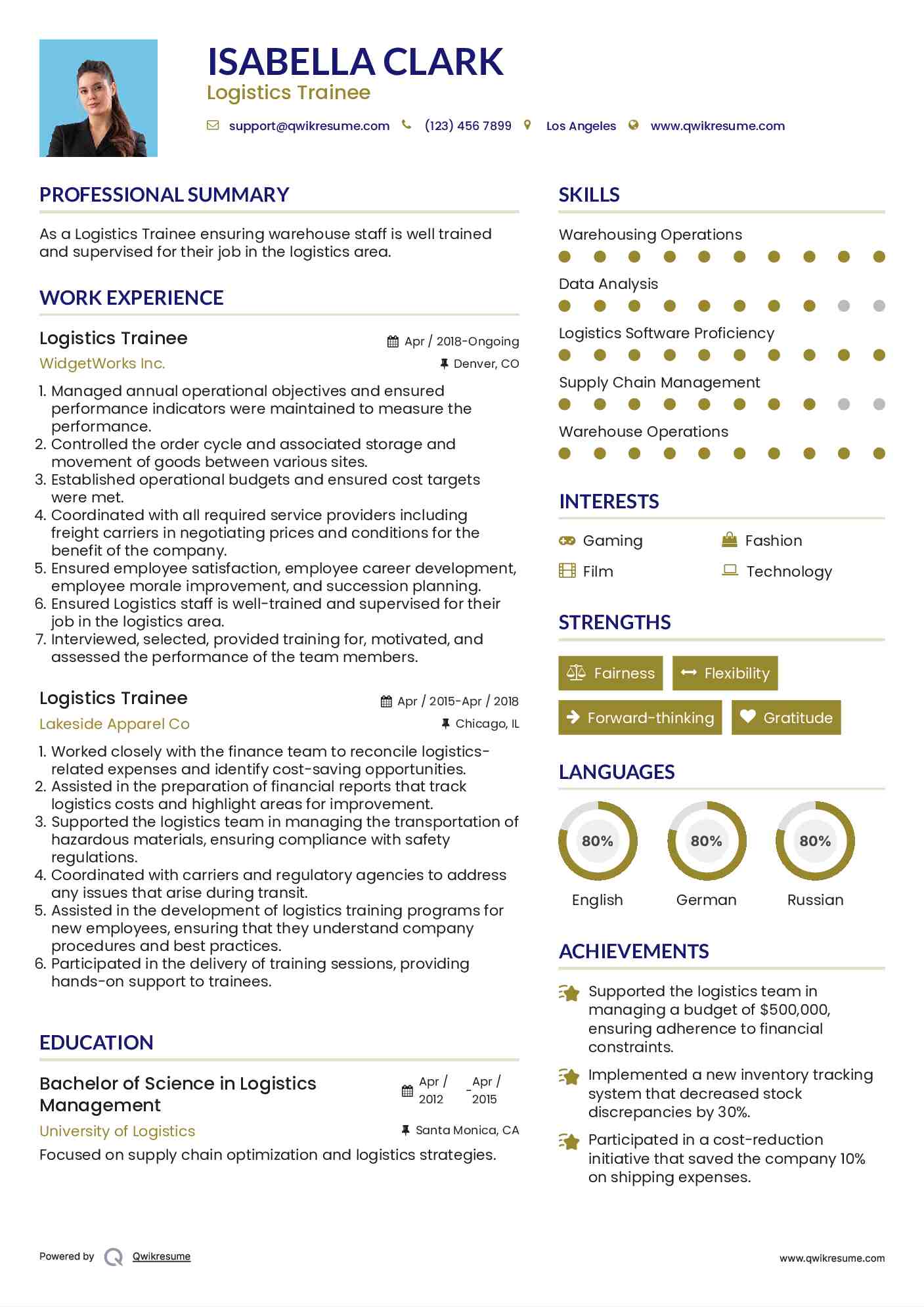 Logistics Trainee Resume Format