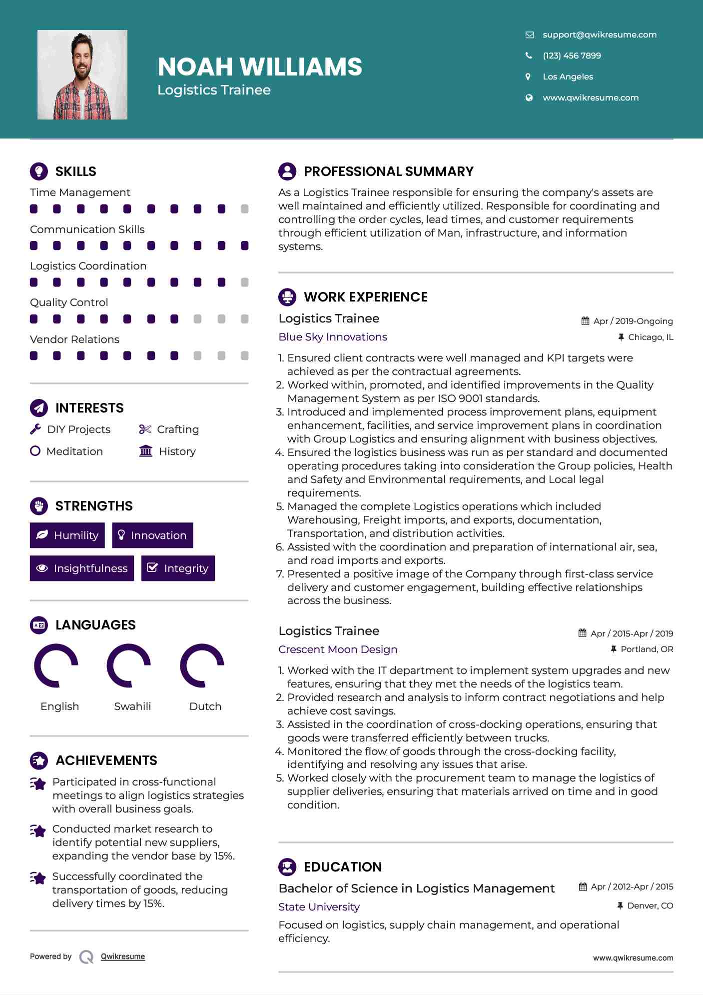 Logistics Trainee Resume Example