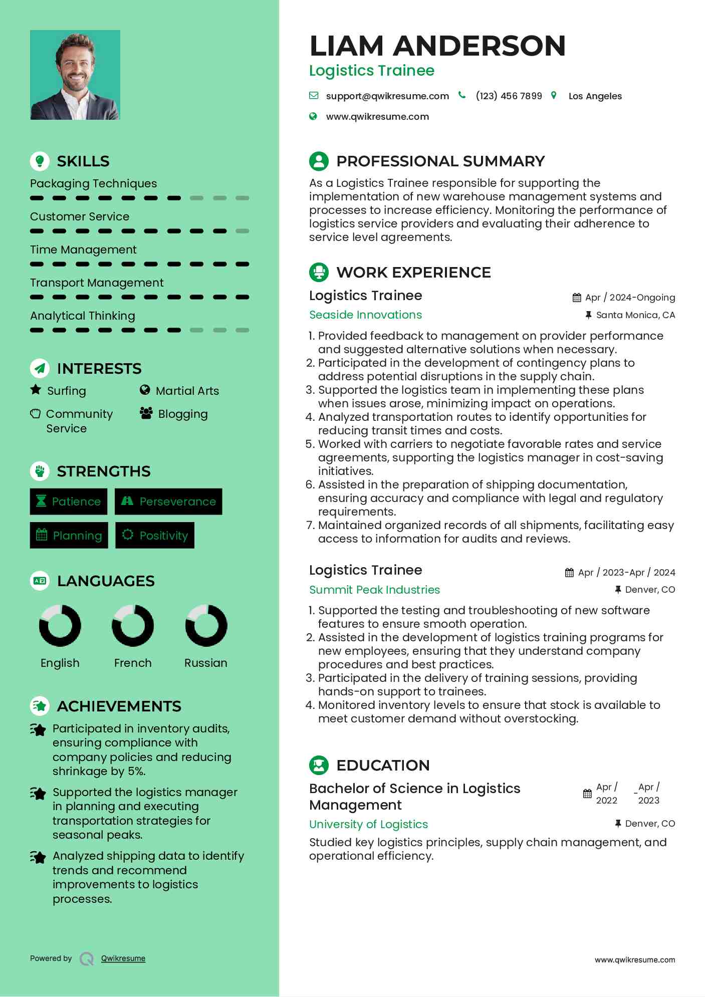 Logistics Trainee Resume Model