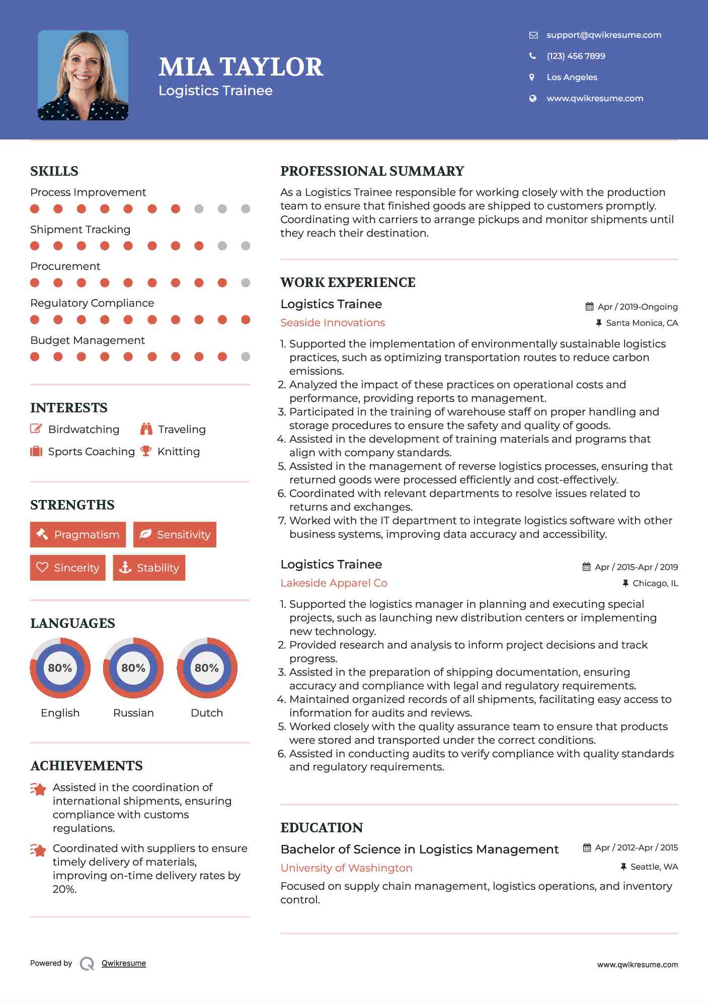 Logistics Trainee Resume Format