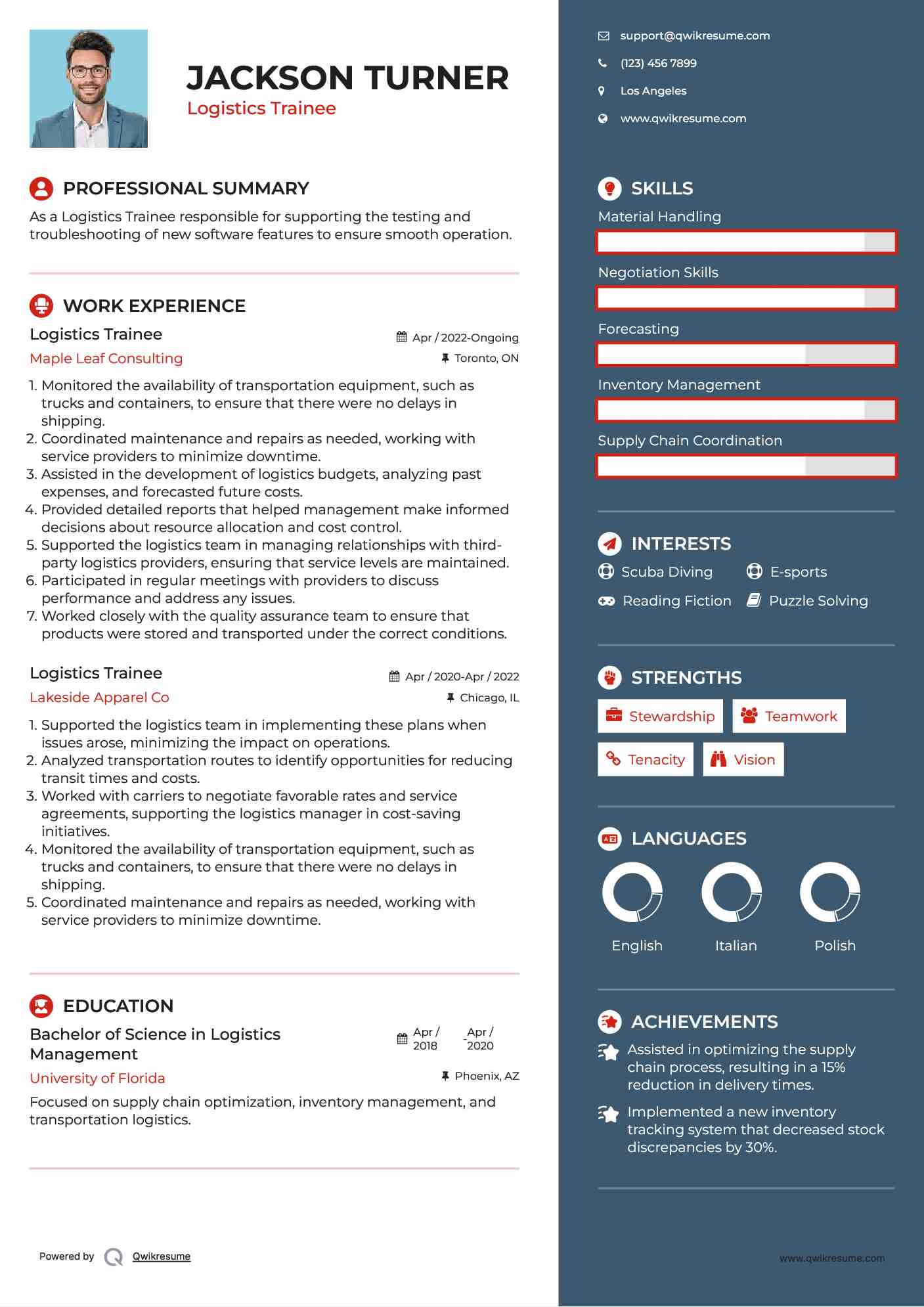 Logistics Trainee Resume Example