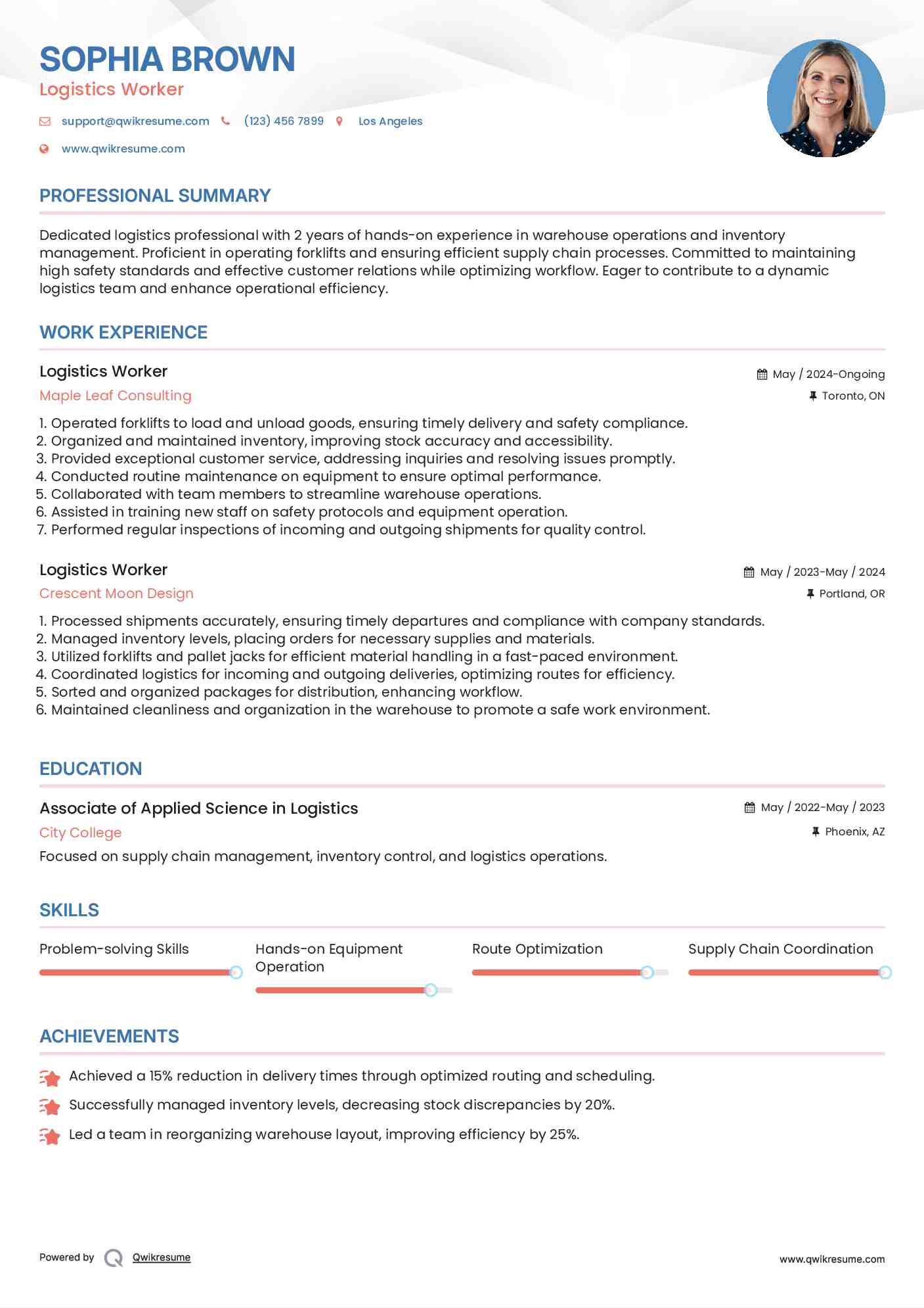 Logistics Worker Resume Format