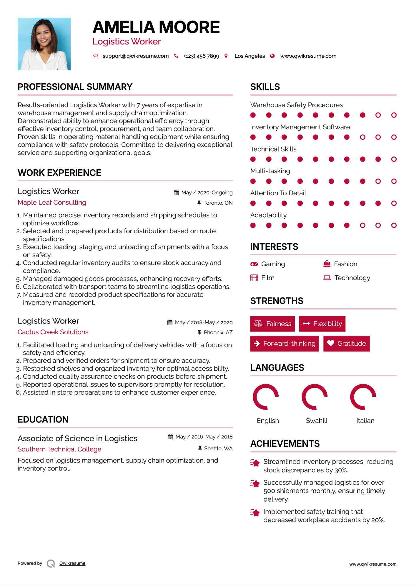 Logistics Worker Resume Template