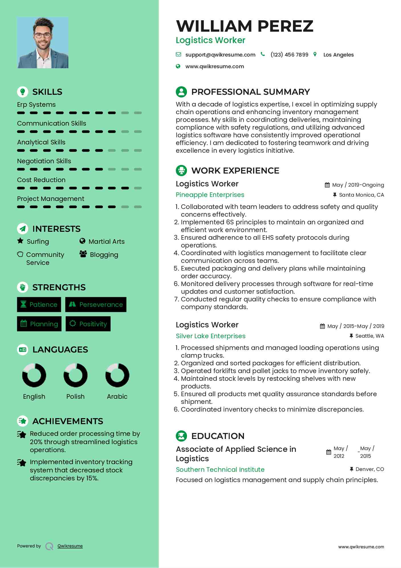 Logistics Worker Resume Model