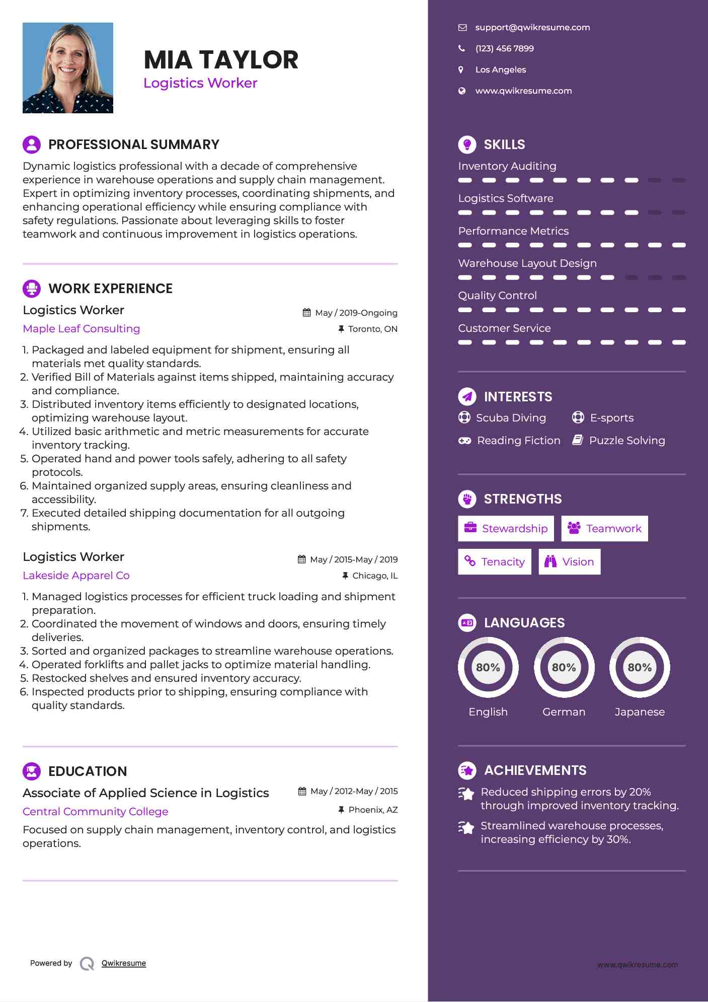 Logistics Worker Resume Format