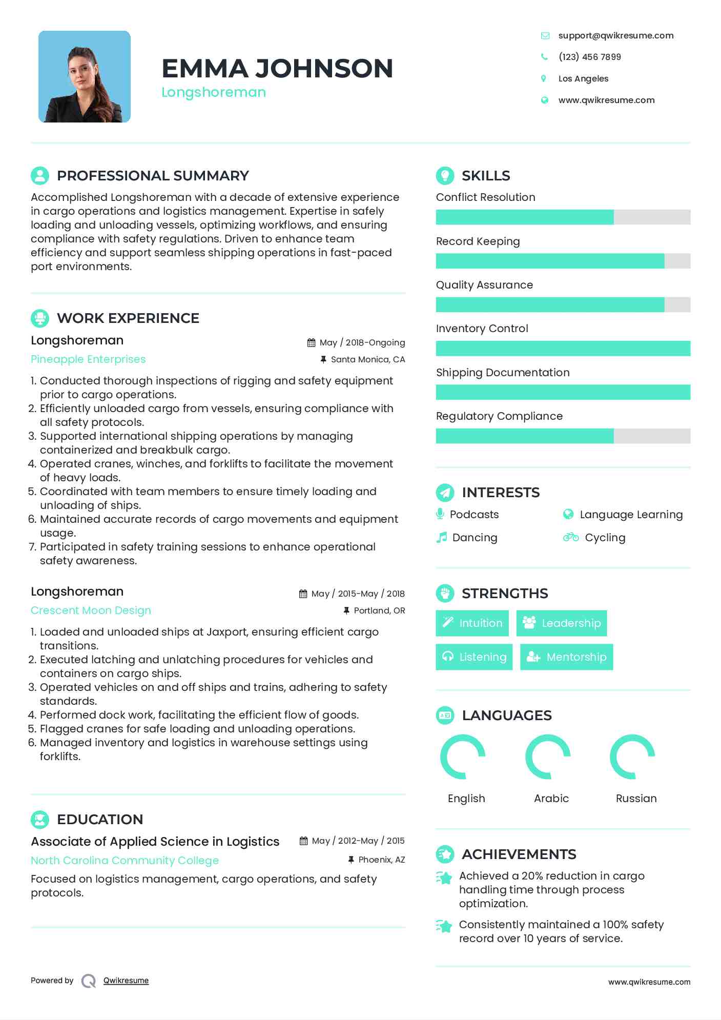 Longshoreman Resume Example