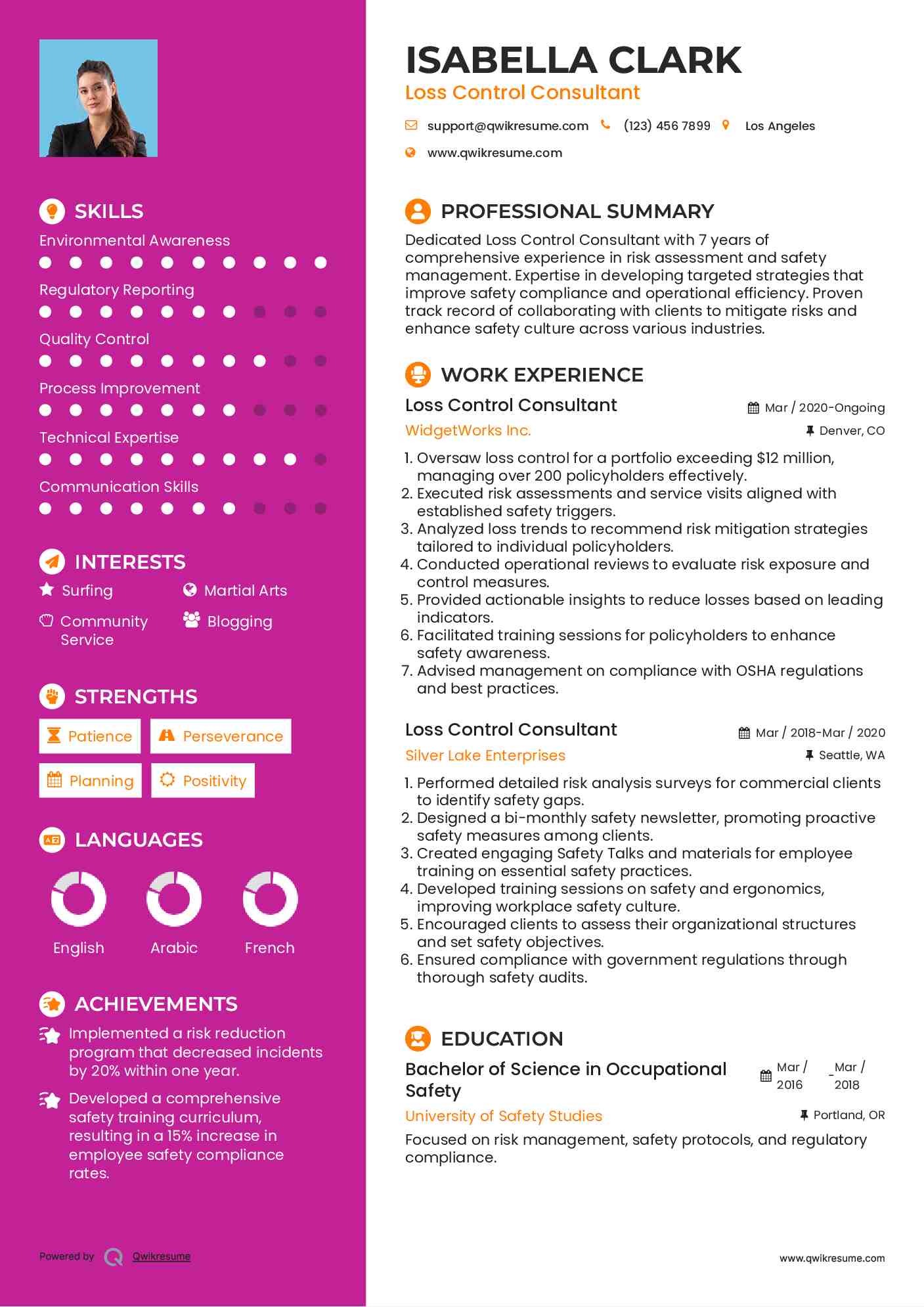 Loss Control Consultant Resume Example