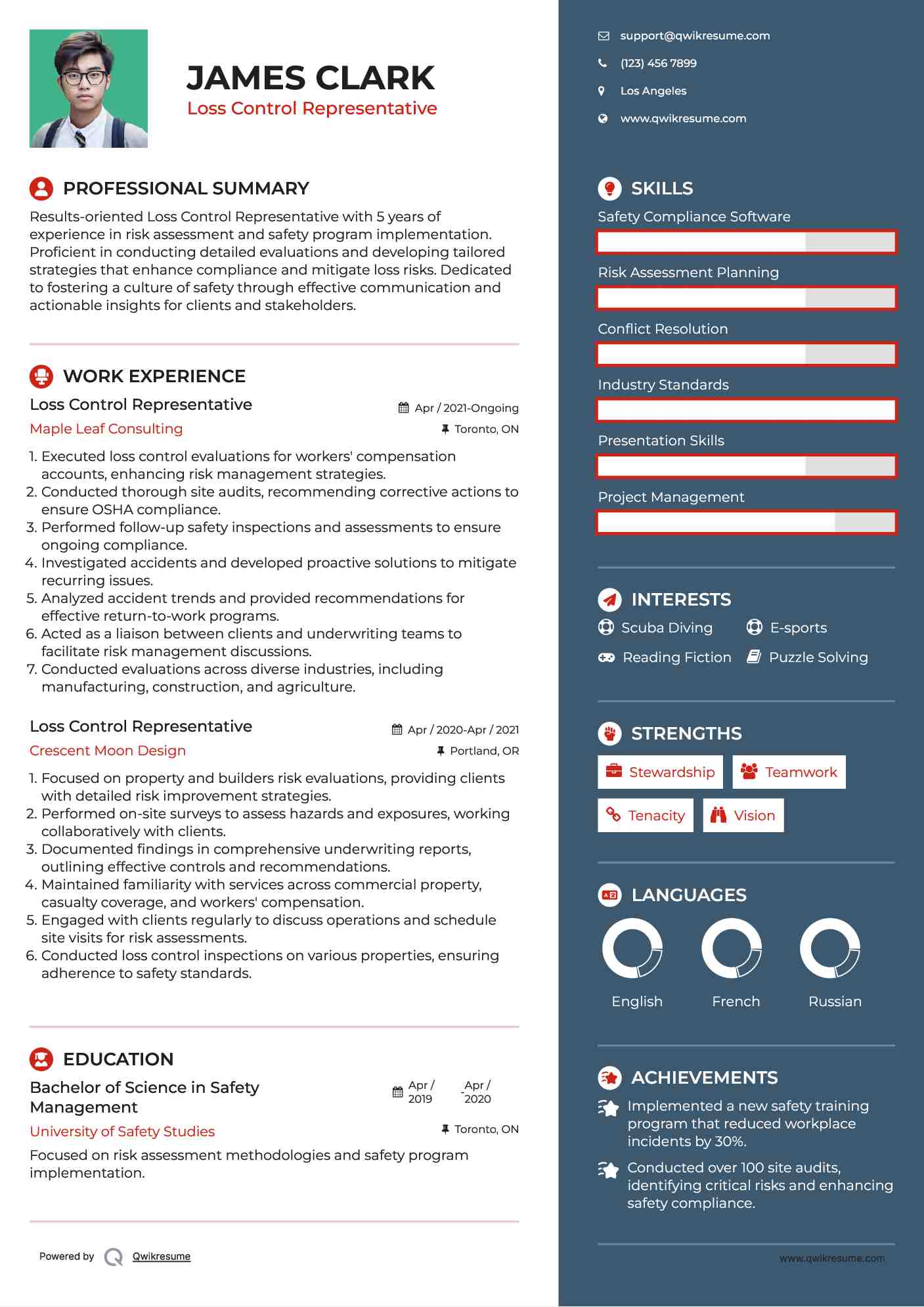 Loss Control Representative Resume Example