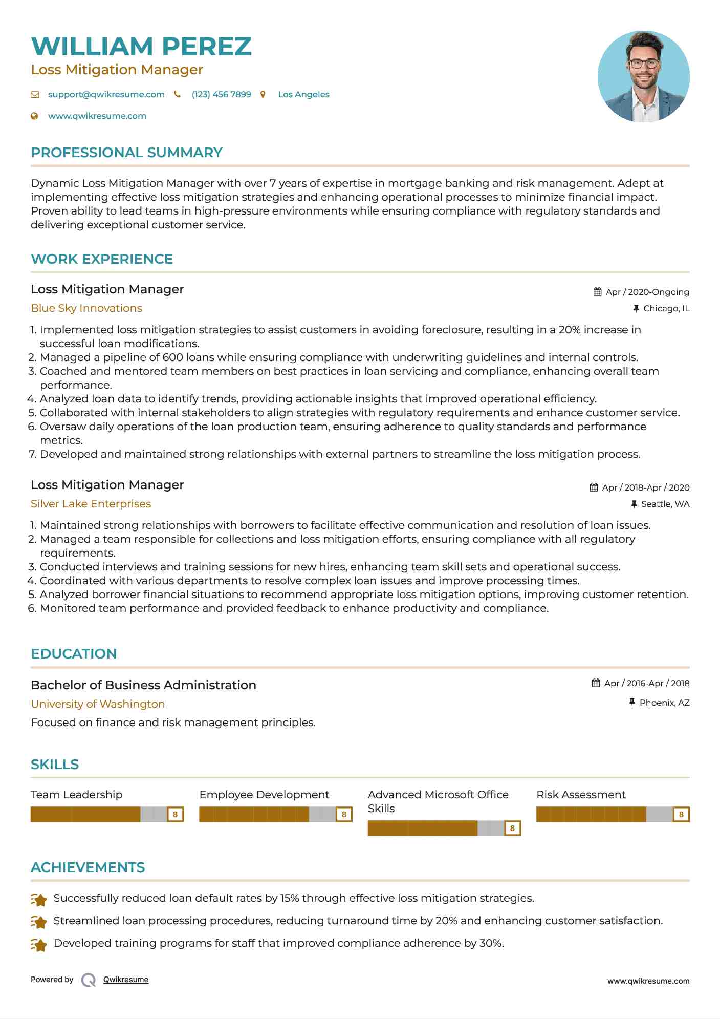 Loss Mitigation Manager Resume Model