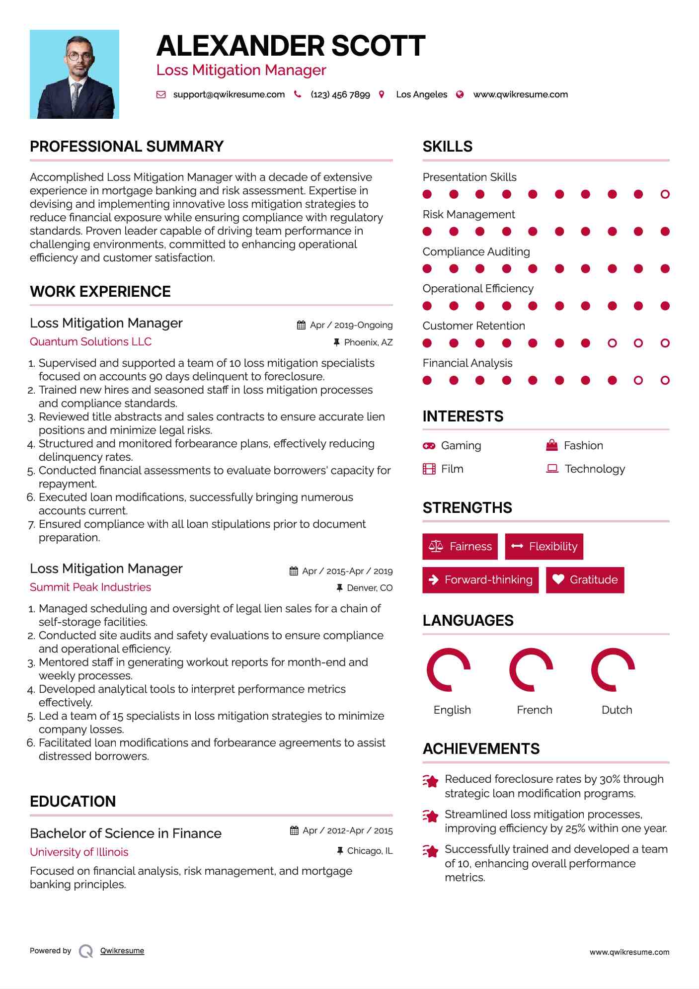 Loss Mitigation Manager Resume Format