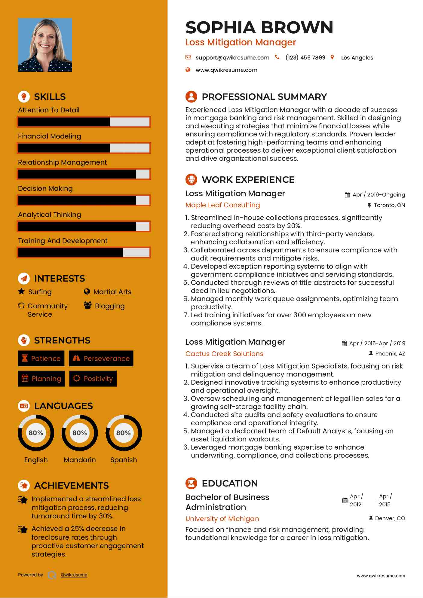 Loss Mitigation Manager Resume Sample