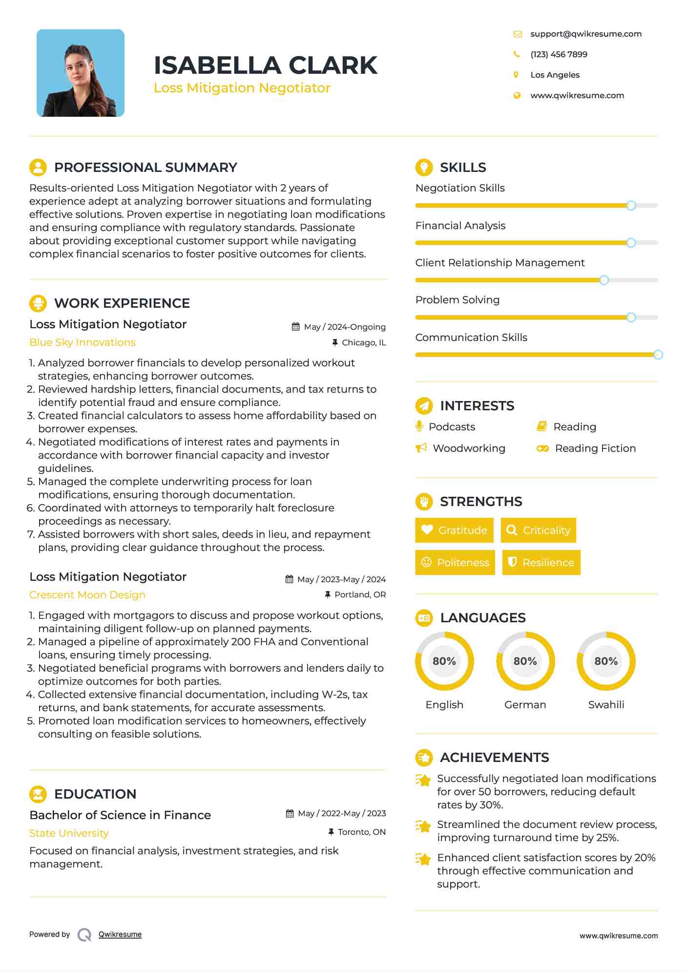 Loss Mitigation Negotiator Resume Format