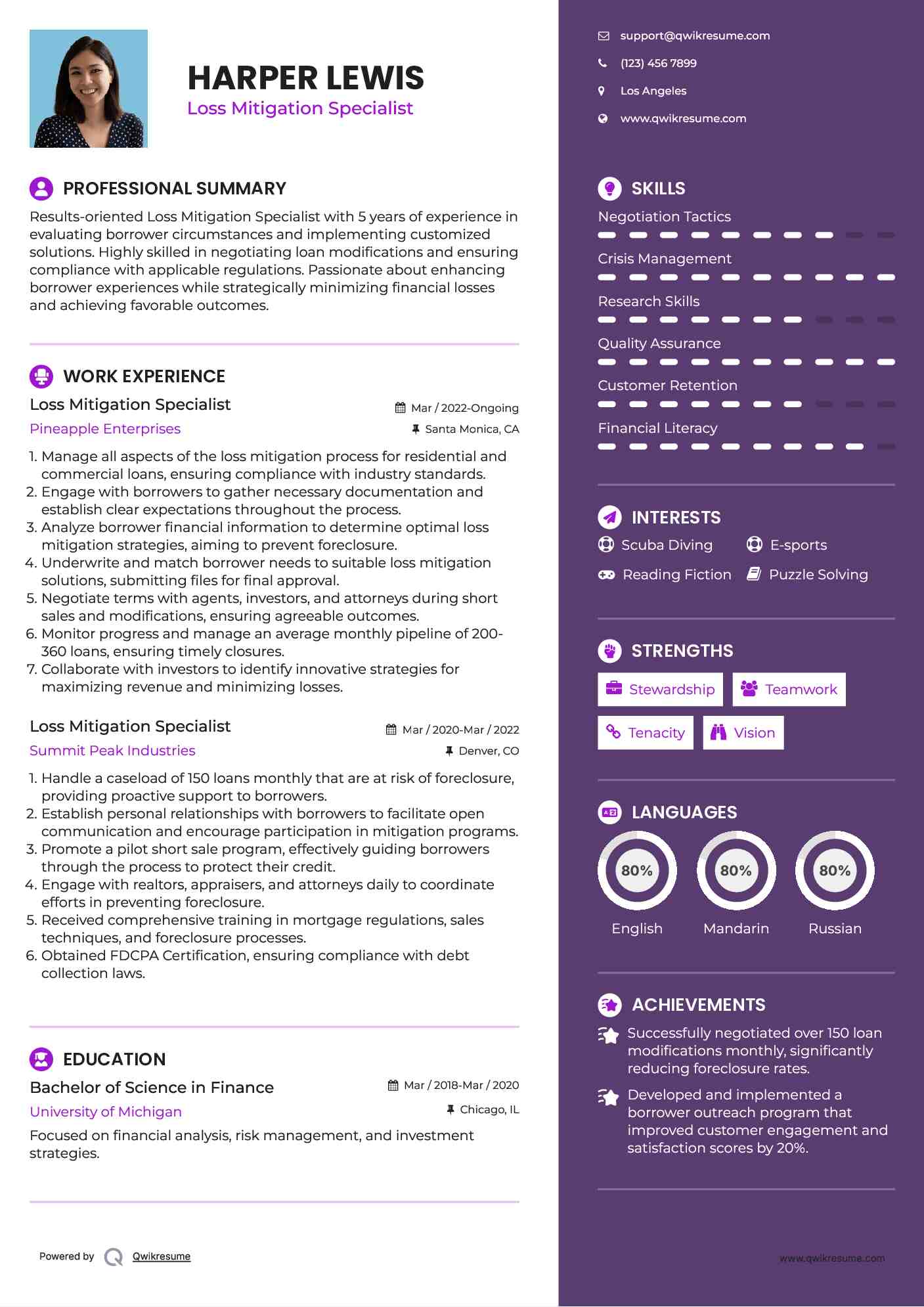 Loss Mitigation Specialist Resume Model