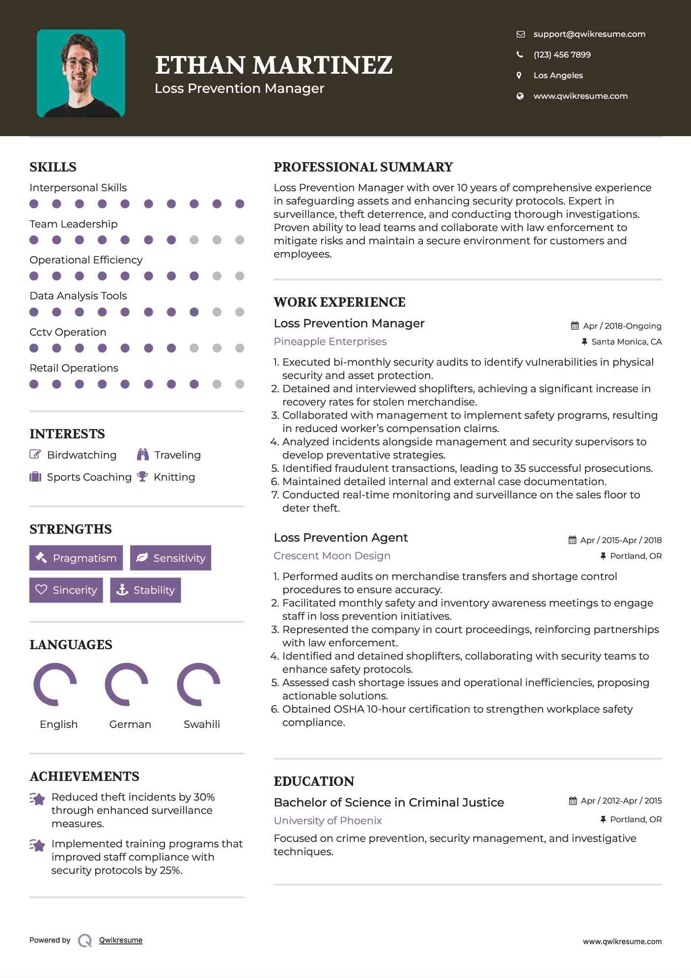 Loss Prevention Manager Resume Sample