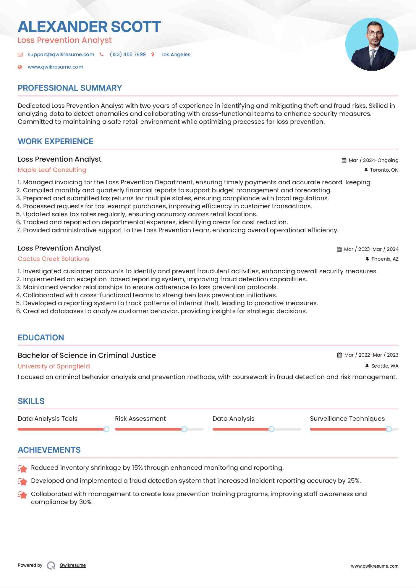 Loss Prevention Analyst Resume Sample