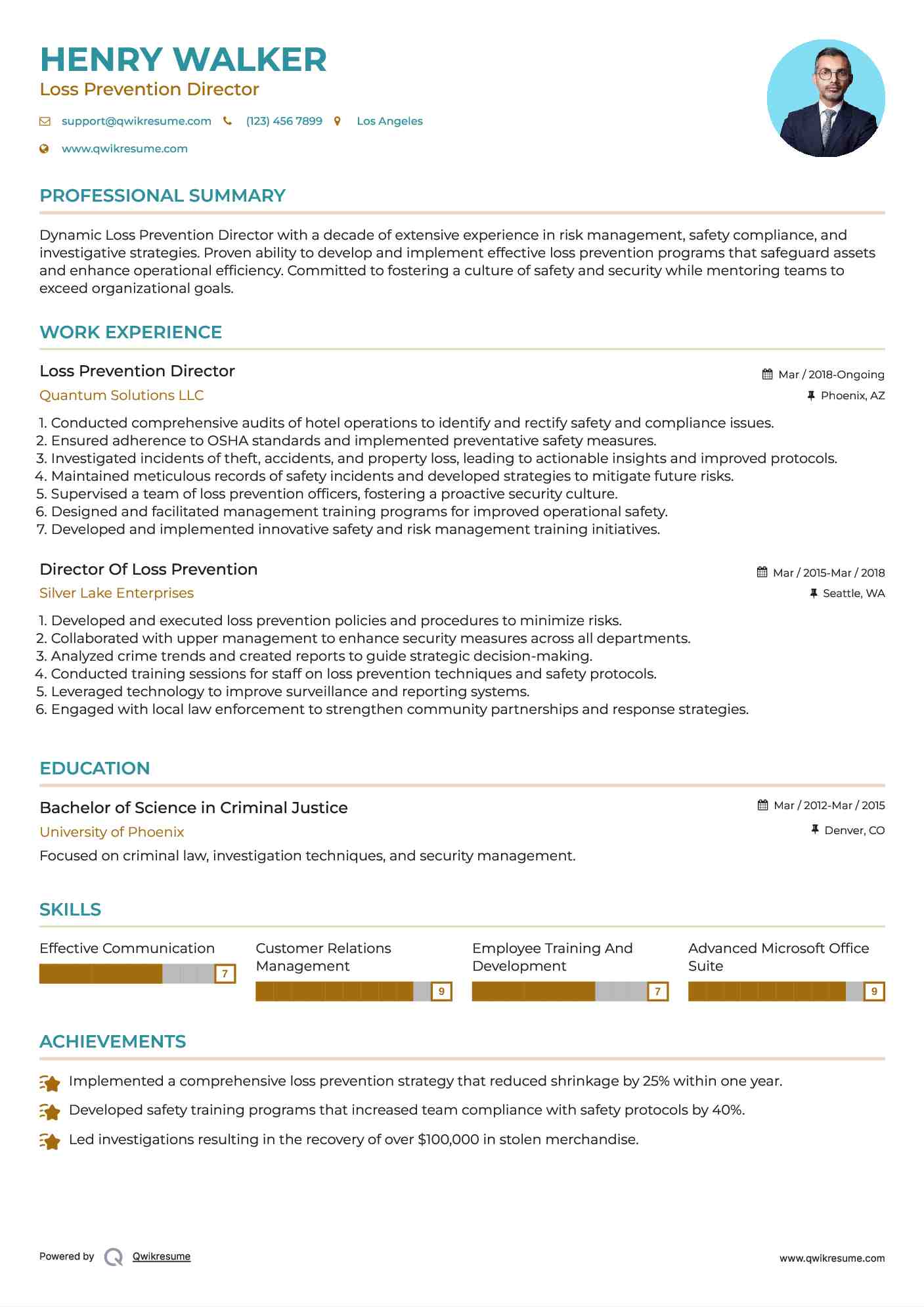 Loss Prevention Director Resume Template