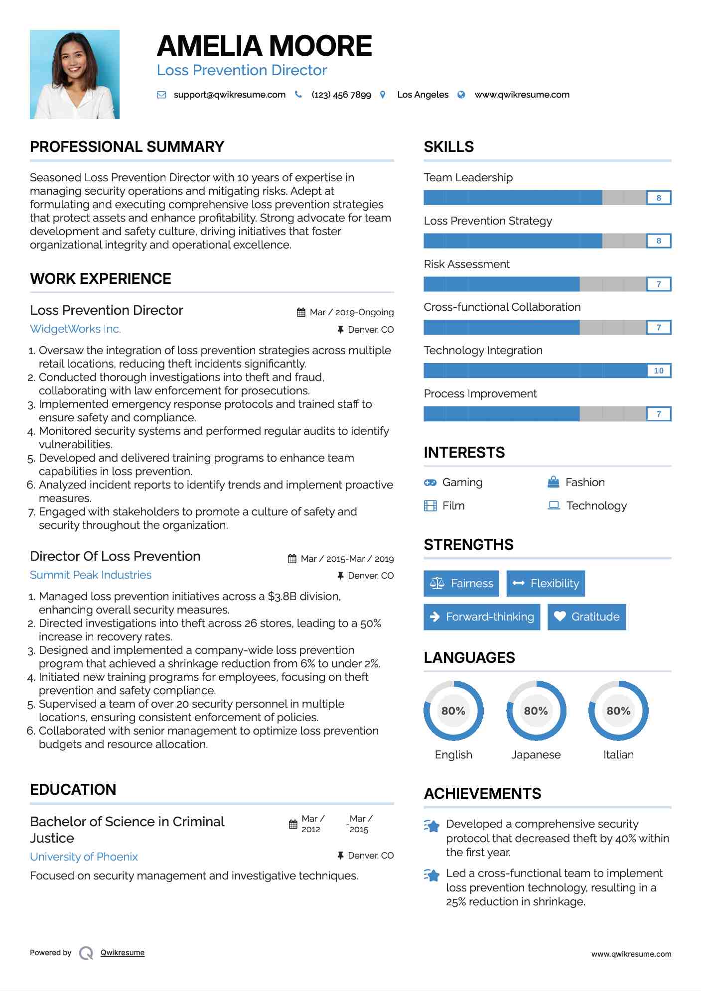 Loss Prevention Director Resume Template