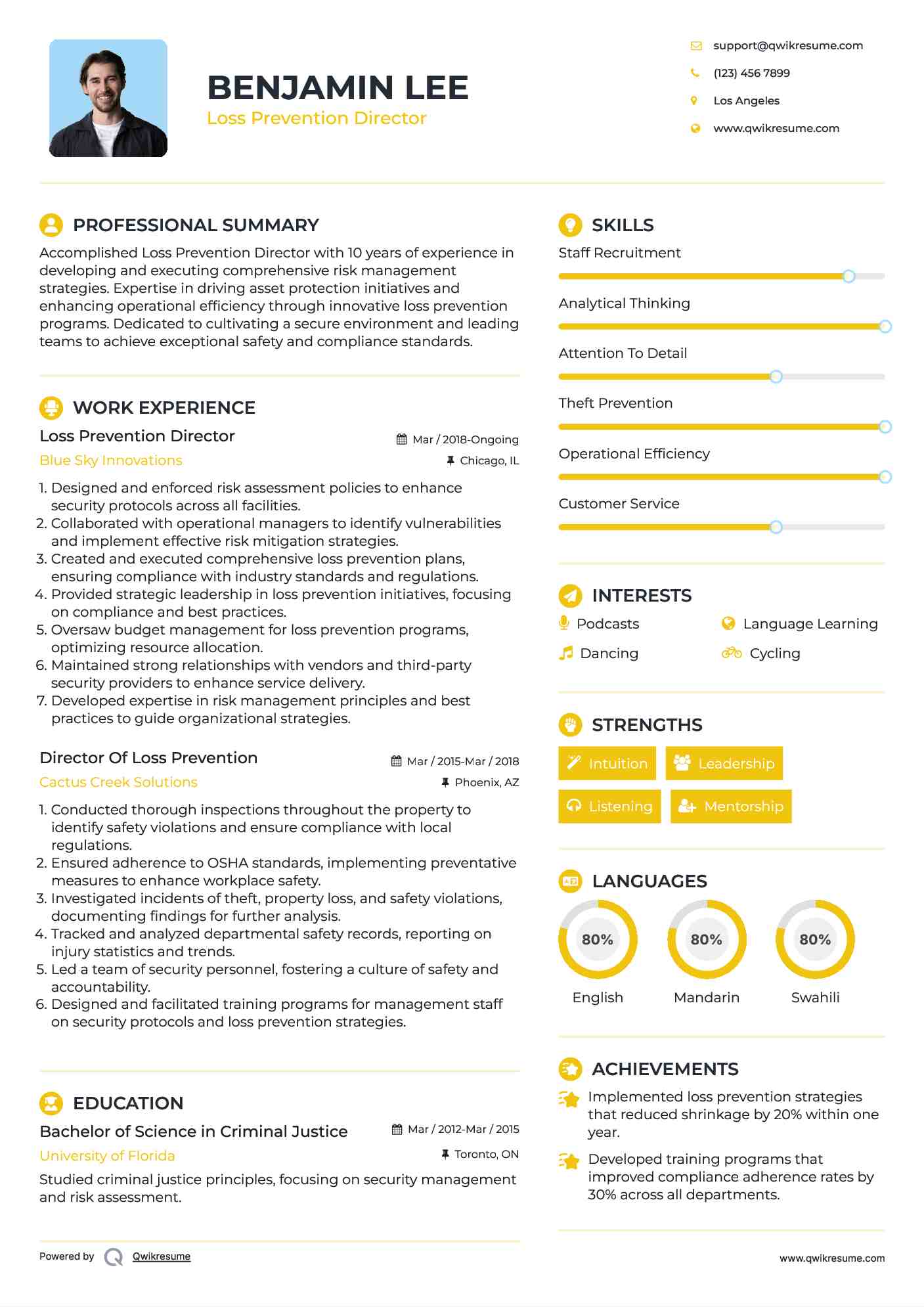 Loss Prevention Director Resume Model