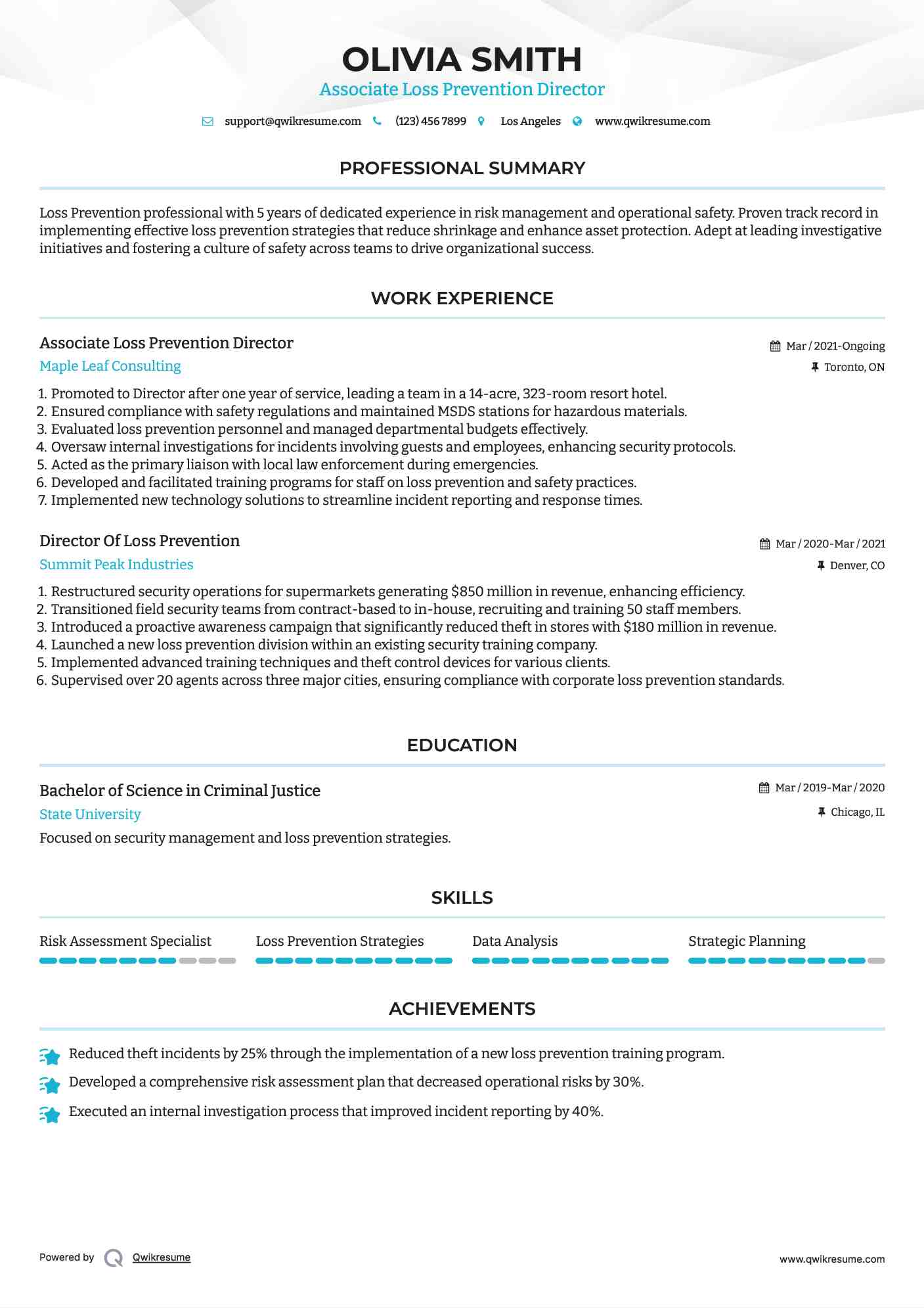 Associate Loss Prevention Director Resume Format