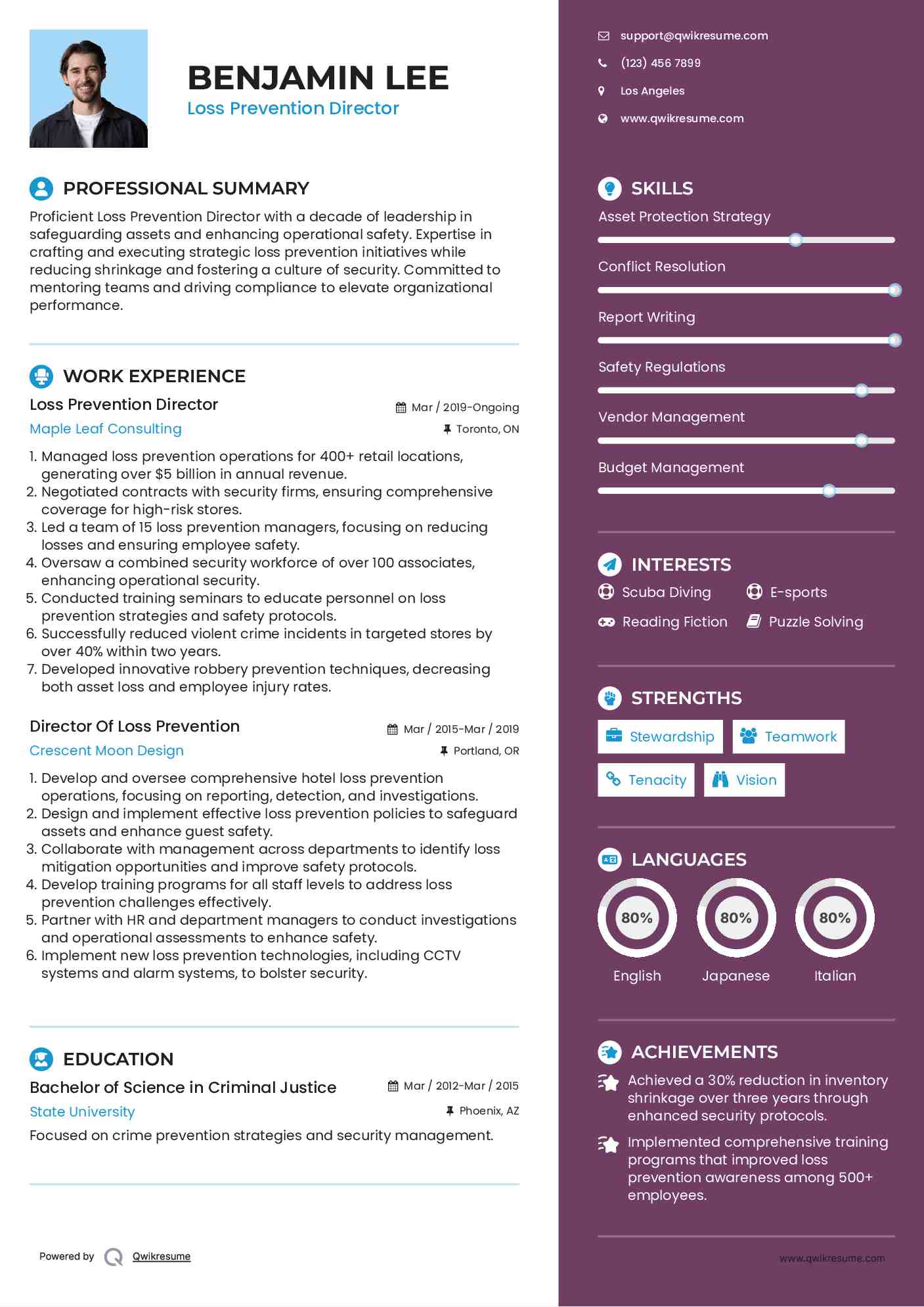 Loss Prevention Director Resume Template