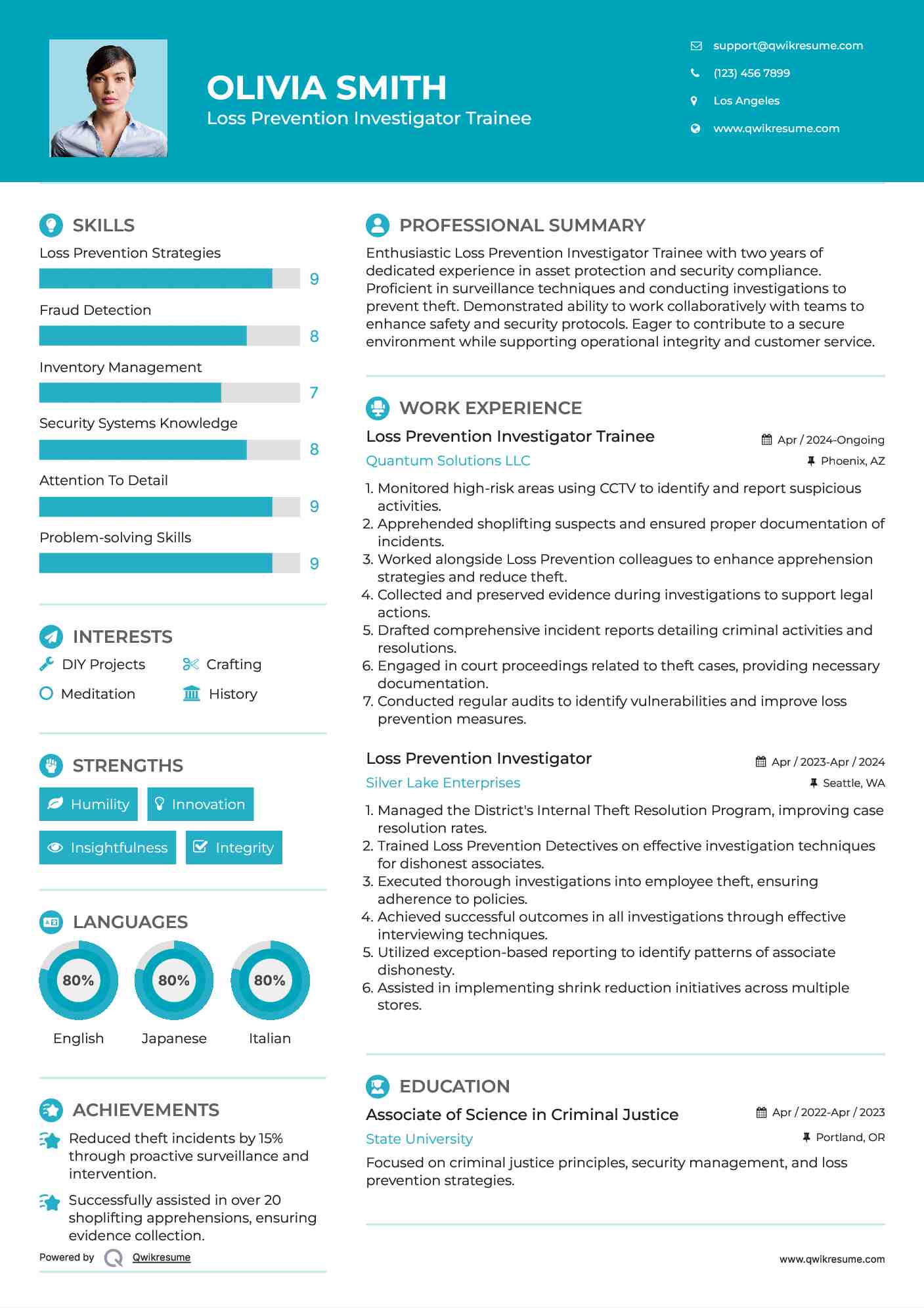Loss Prevention Investigator Trainee Resume Example