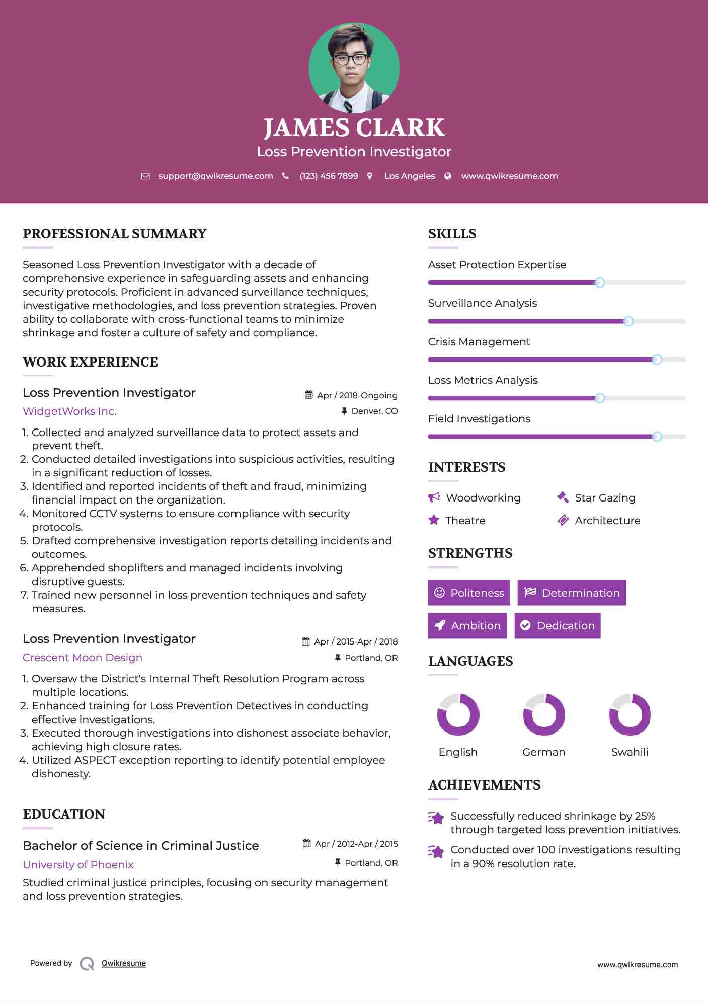 Loss Prevention Investigator Resume Template